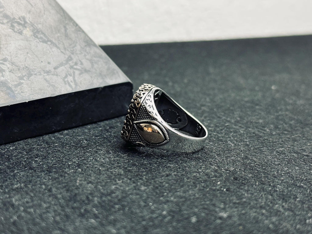 Handmade Men’s Aqeeq Ring: Square Red Stone, Sterling Silver (Artisan Jewelry)