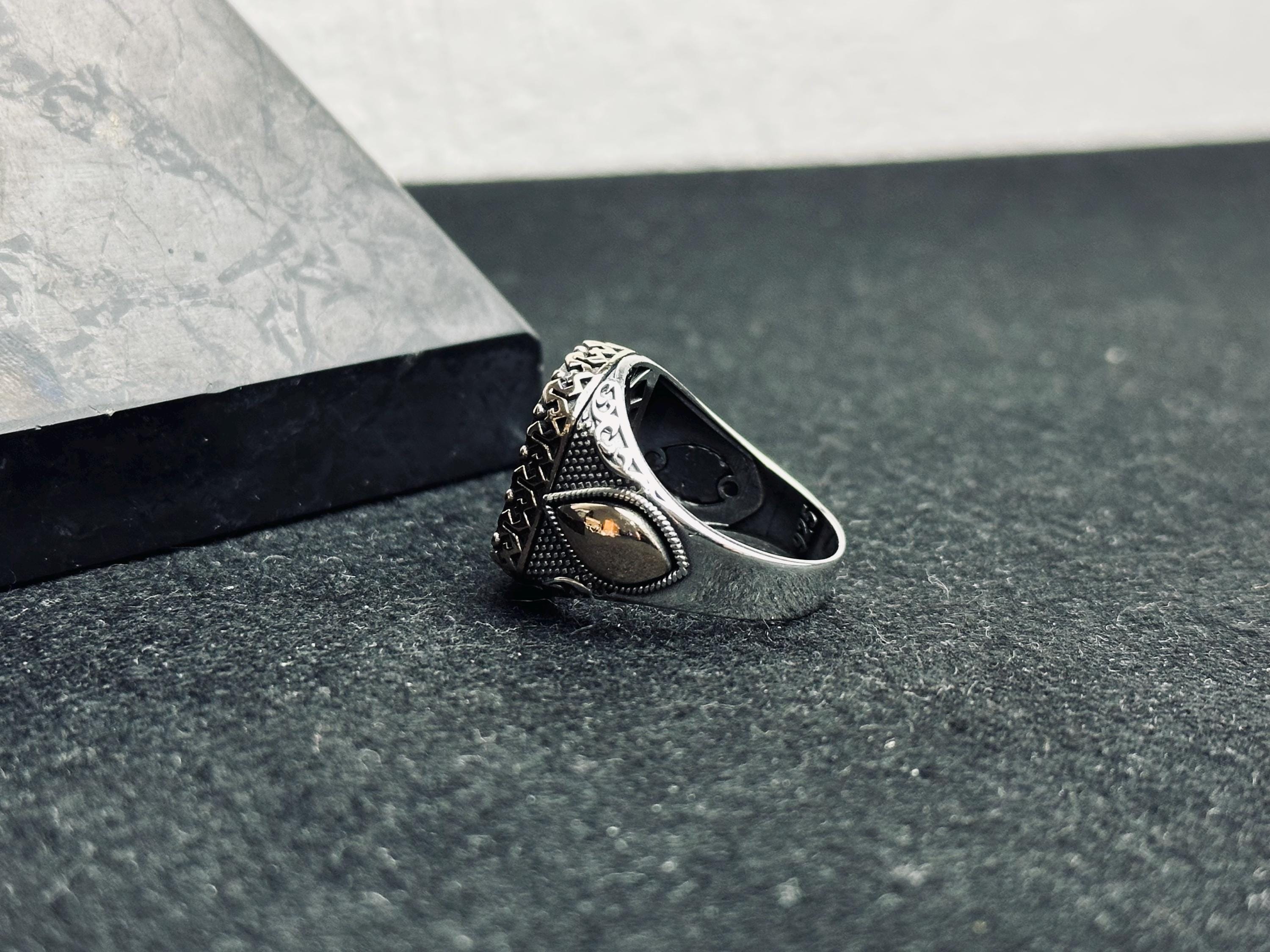 Handmade Men’s Aqeeq Ring: Square Red Stone, Sterling Silver (Artisan Jewelry)
