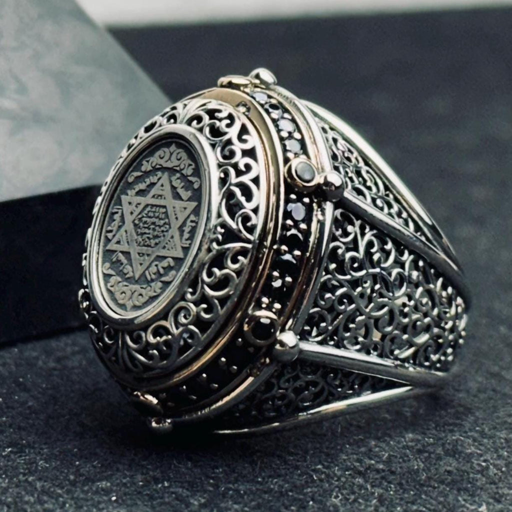 Seal of Solomon Ring: Handmade Sterling Silver - Islamic Calligraphy