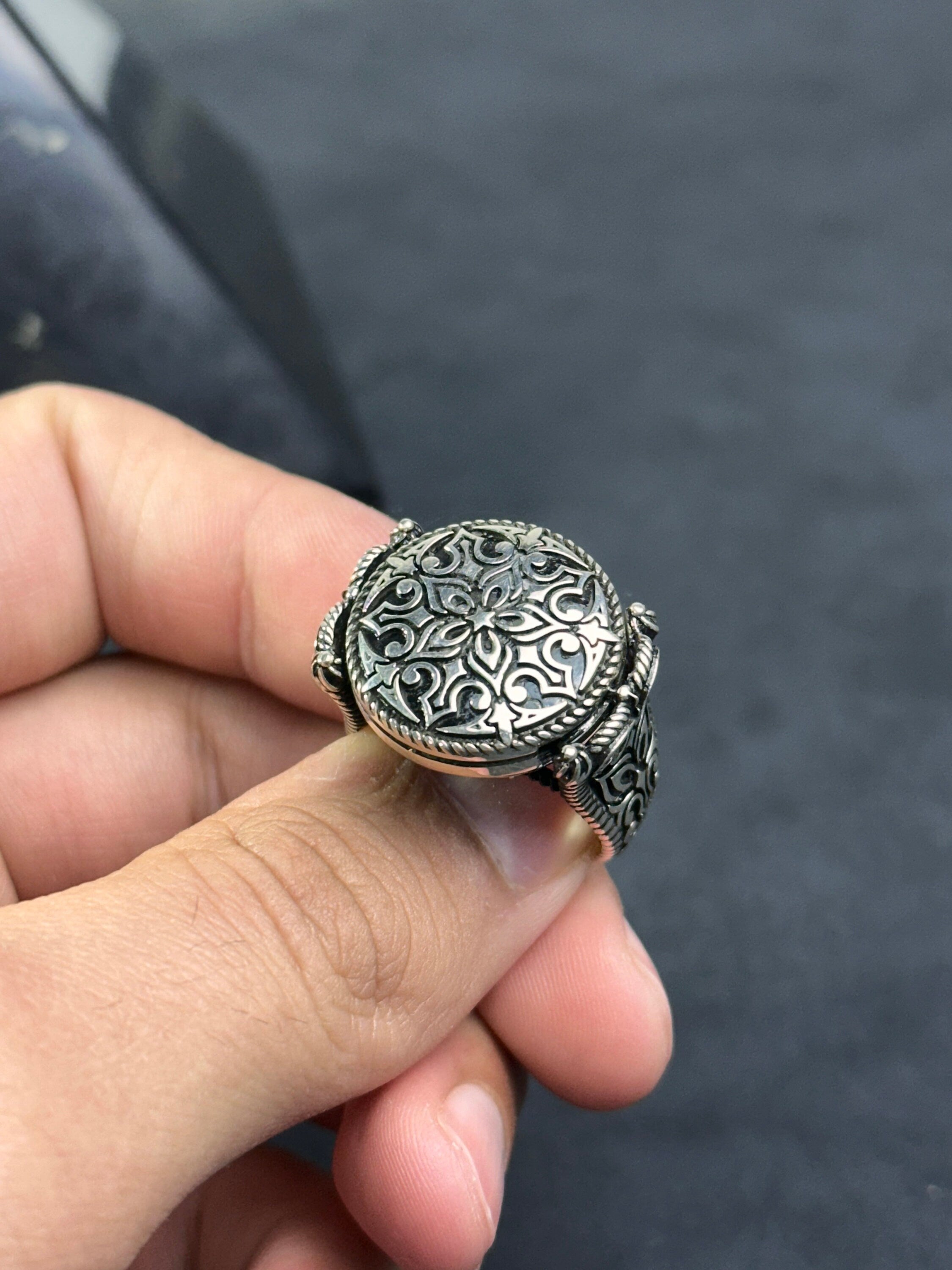 Sterling Silver Ring: Flower Engraving Detail (Dainty Style)