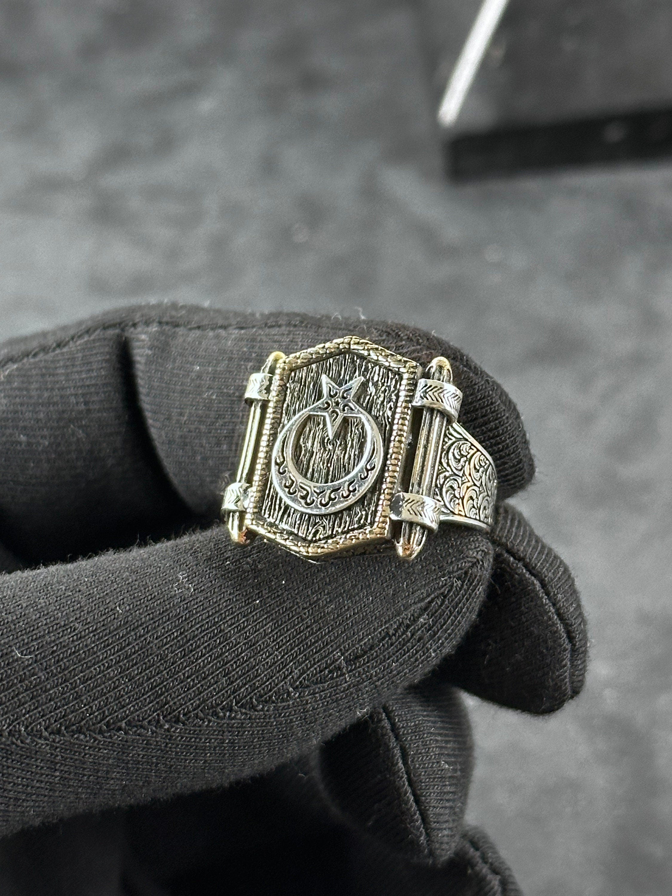Crescent Star Ring: Sterling Silver Handmade - Turkish Design