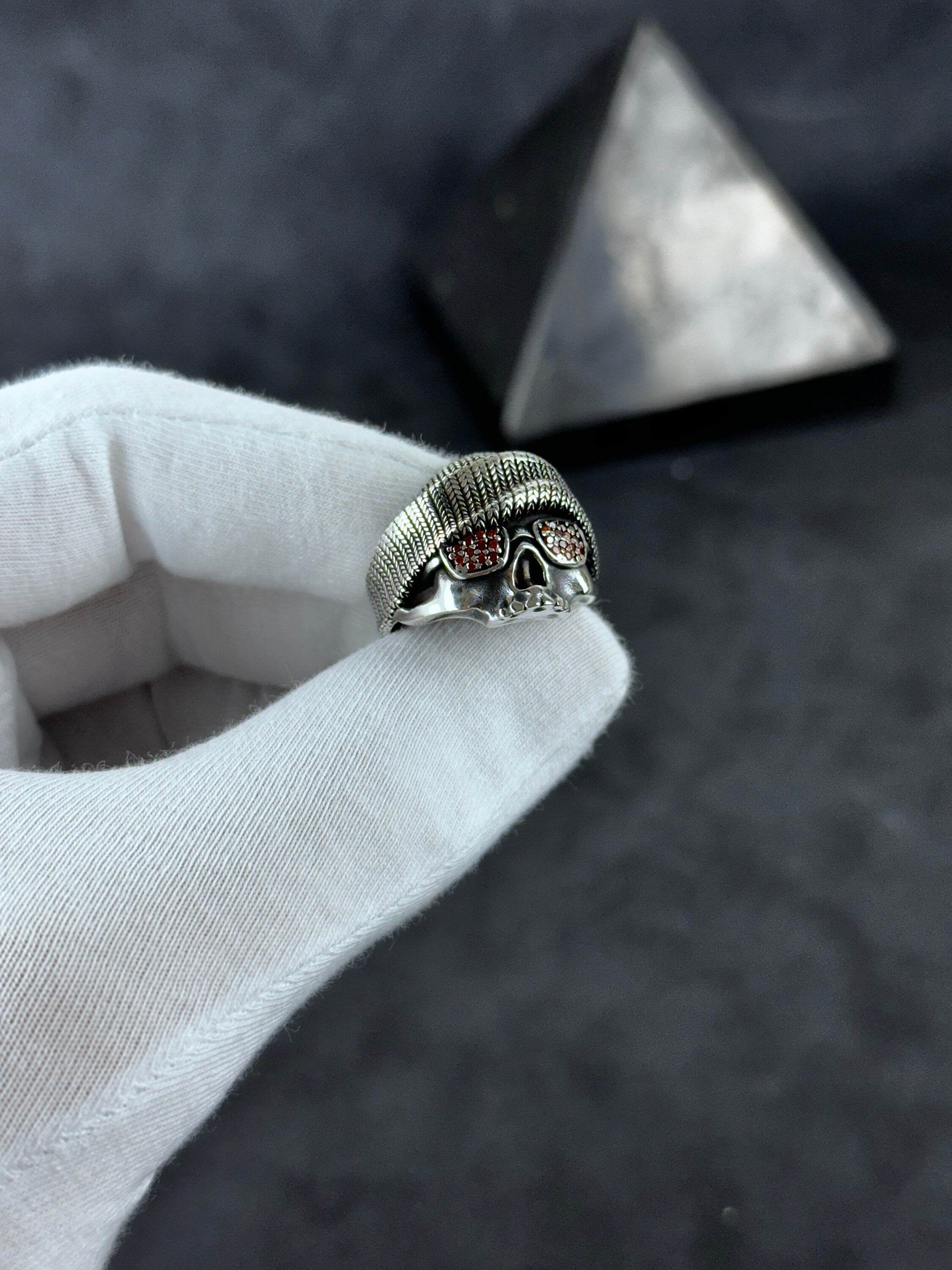 Skull Ring: Gothic Biker Style with Sunglasses (Sterling Silver)