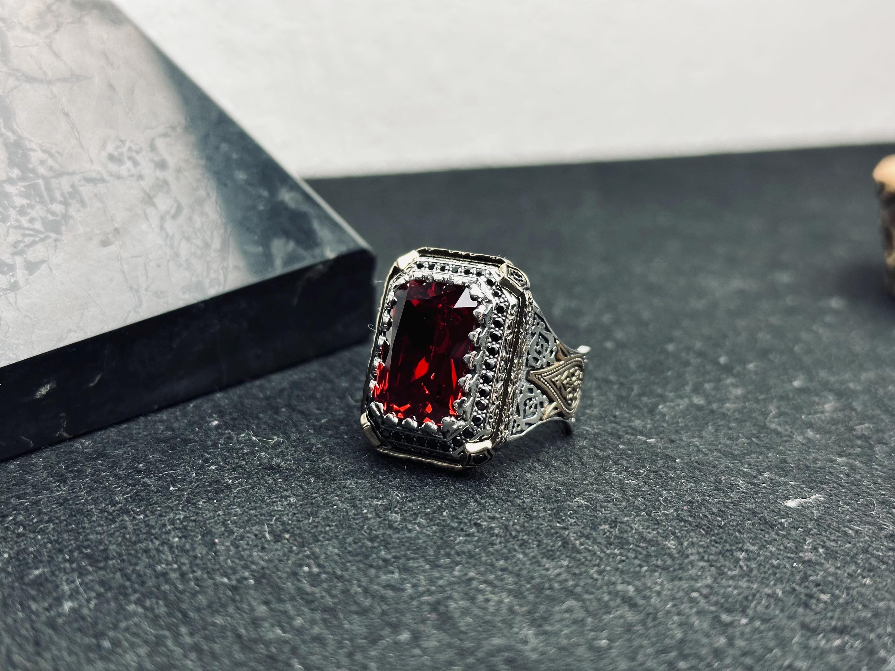 Ruby Statement Ring: Bold Square Red Gemstone (Sterling Silver)