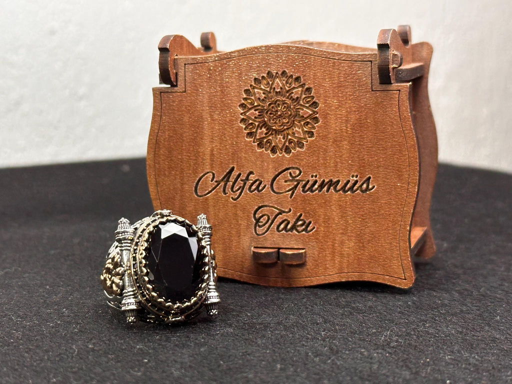 Sterling Silver Men's Ring, Black Zircon Statement (Handmade)