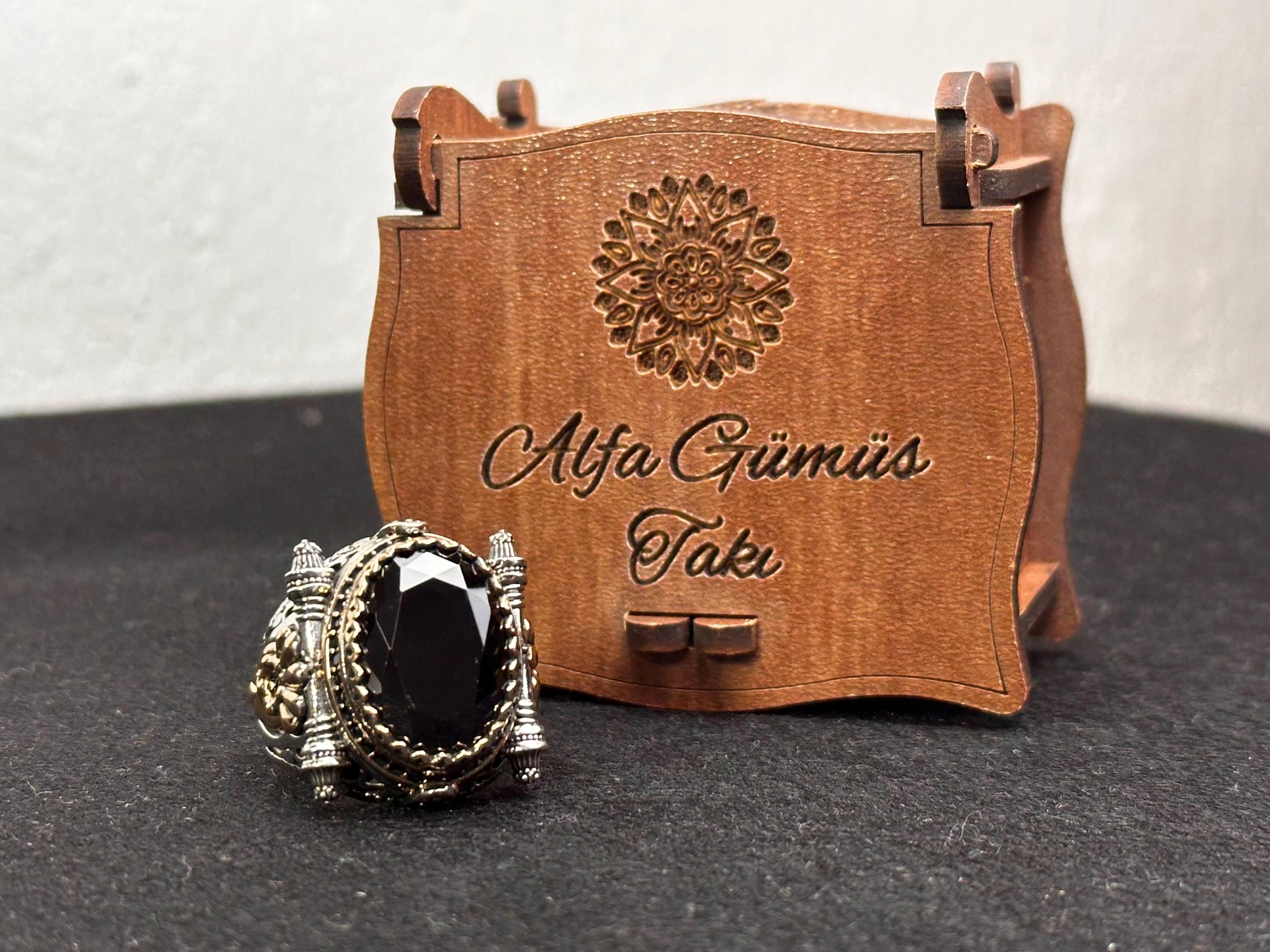Sterling Silver Men's Ring, Black Zircon Statement (Handmade)