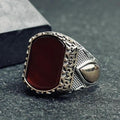 Handmade Men’s Aqeeq Ring: Square Red Stone, Sterling Silver (Artisan Jewelry)