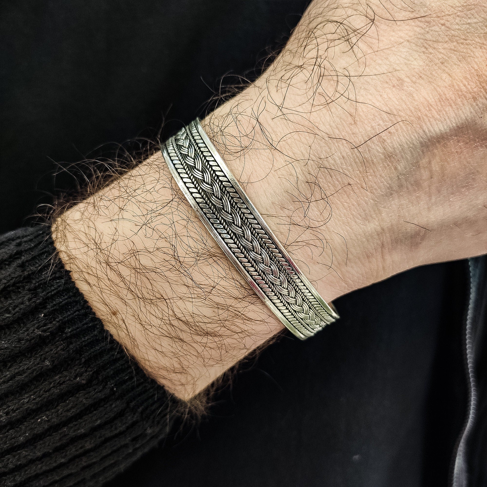 Handmade Sterling Silver Bracelet, Men's Custom Engraved Cuff (925)