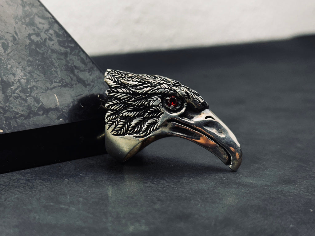 Eagle Head Ring: Large Sterling Silver - Hand-Engraved Detail