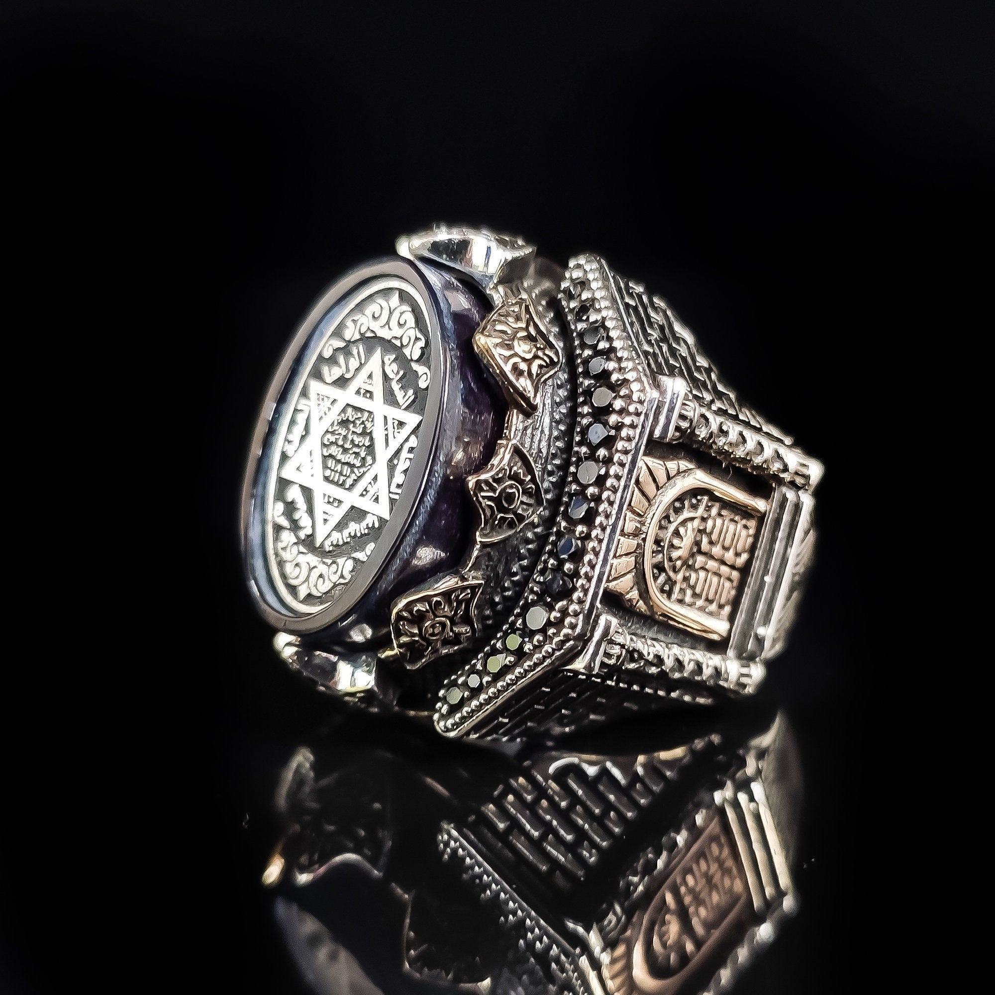 Sterling Silver Seal of Solomon Ring (Handmade, Zultanite Stone)