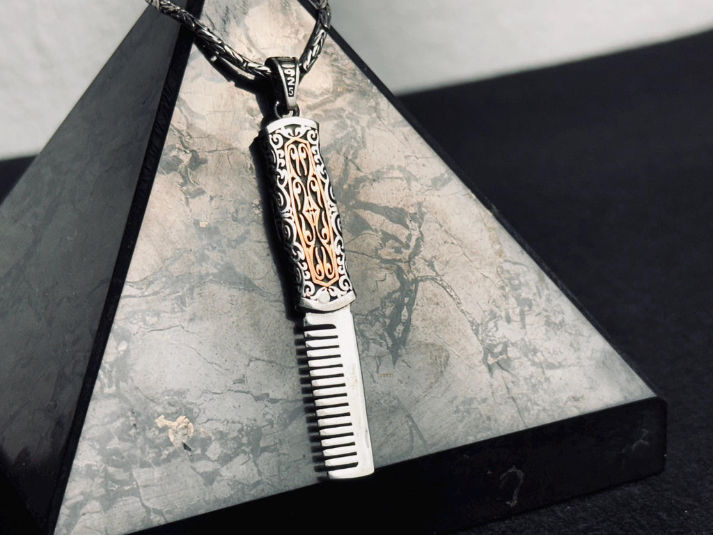 Barber Comb Necklace: Sterling Silver, Handmade - Masculine Style