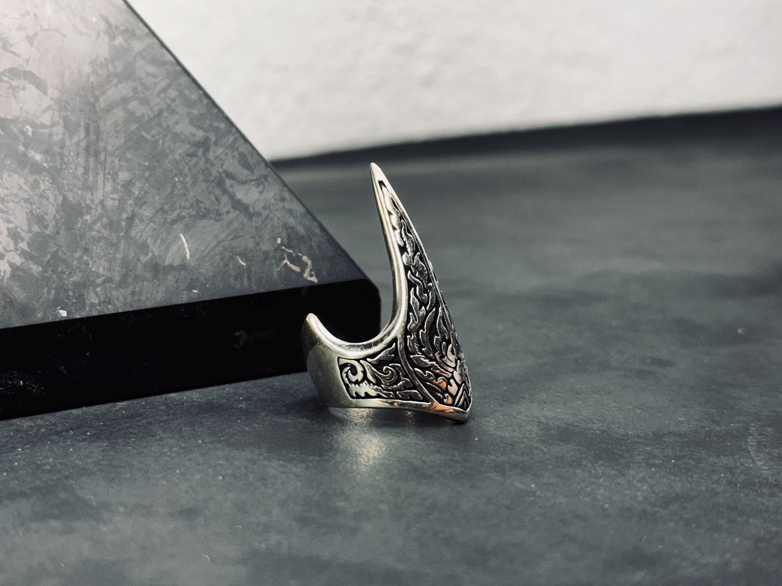 Handmade Sterling Silver Zihgir Thumb Ring – Traditional Turkish Archer Ring, Ottoman Style, Men’s Jewelry, Adjustable Gift Ring