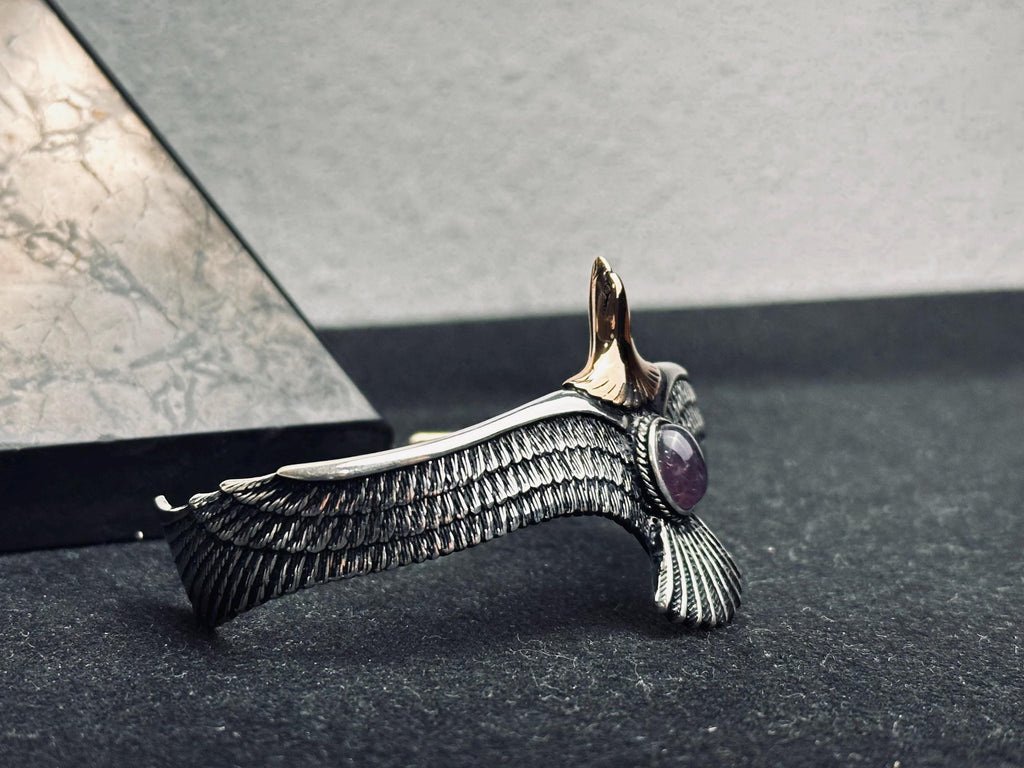 Eagle Amethyst Bracelet: Sterling Silver Cuff (Adjustable, Handmade)