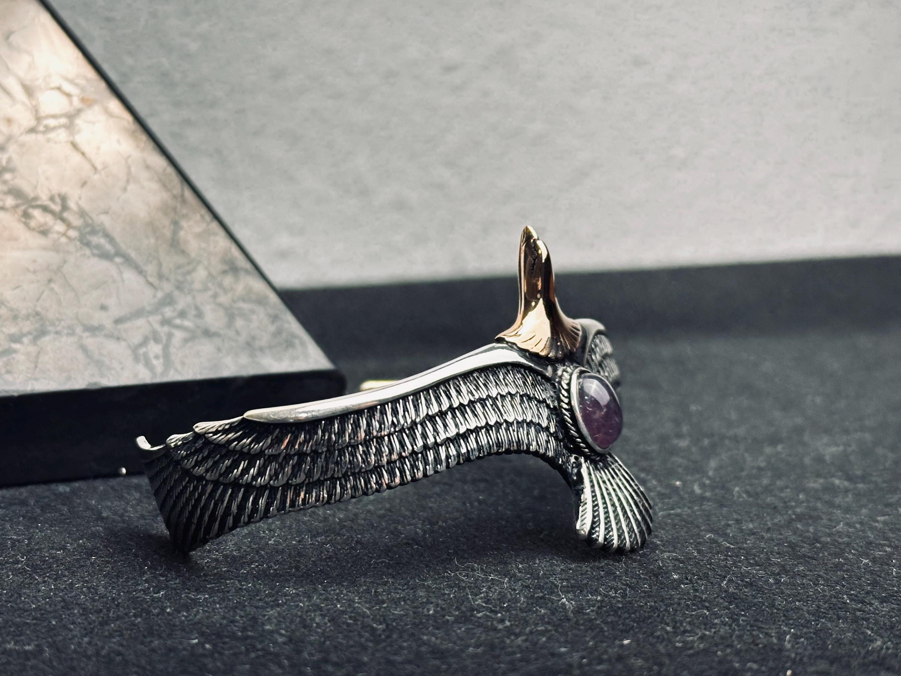 Eagle Amethyst Bracelet: Sterling Silver Cuff (Adjustable, Handmade)