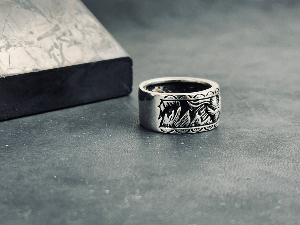 Celestial Sterling Silver Sun Signet Ring (Dainty Sunrise Band)