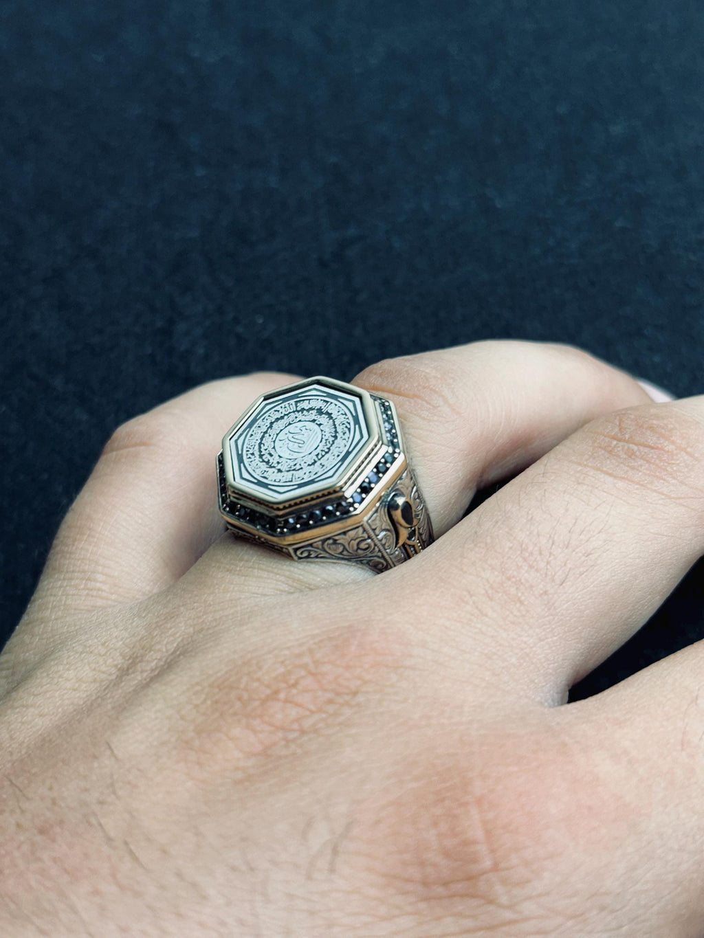 Octagon Dua Ring: Islamic Sterling Silver Jewelry (Handmade Calligraphy)