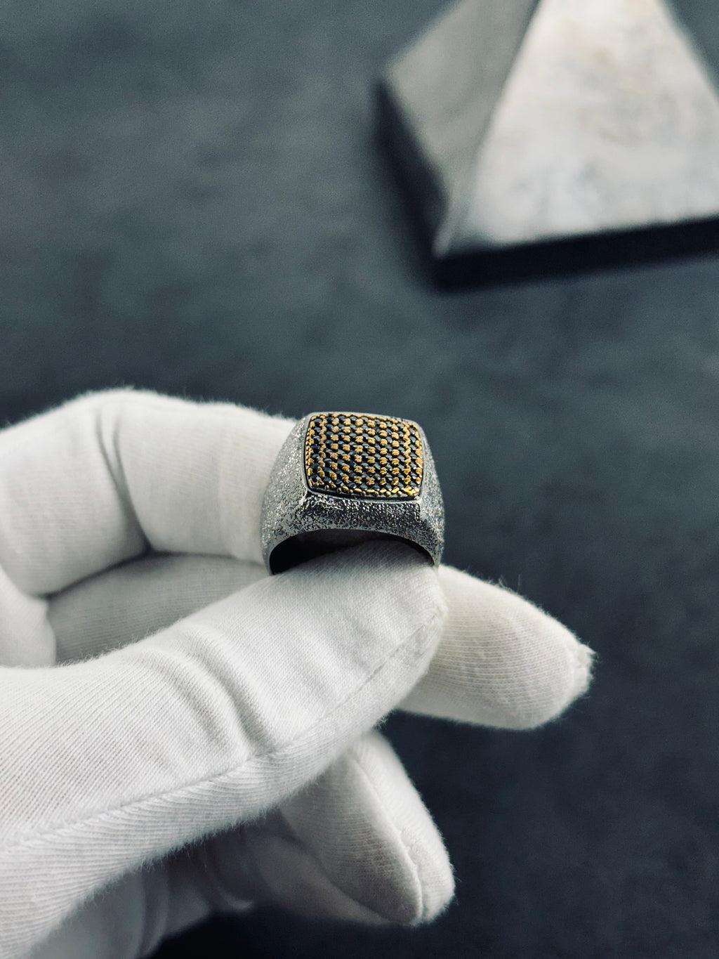 Engraved Zircon Dot Ring: Sterling Silver with Rhodium Finish