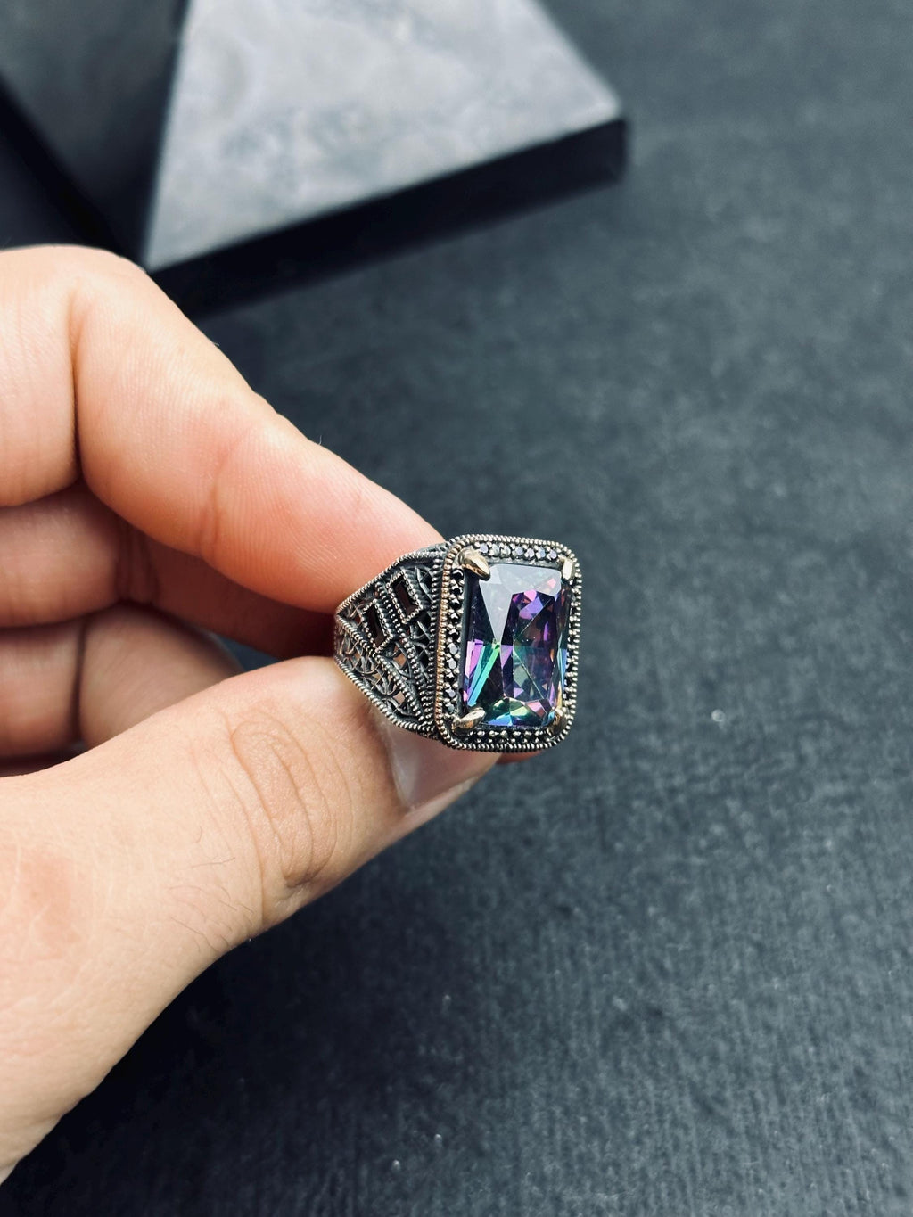 Men's Topaz Ring: Turkish Silver - Mystic Gemstone Statement