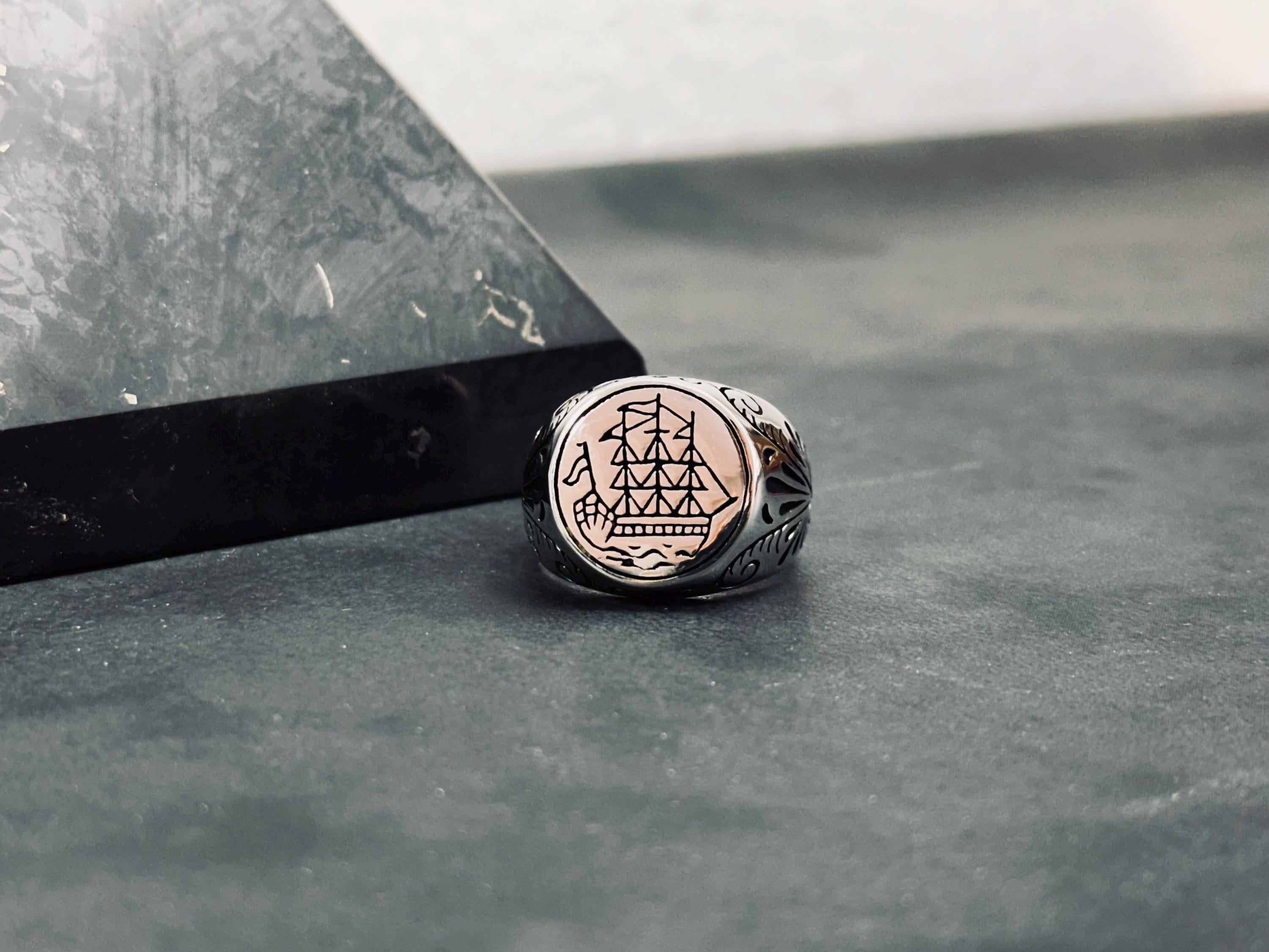 Sterling Silver Ship Ring: Nautical Jewelry (Handmade, Gift Box Included)