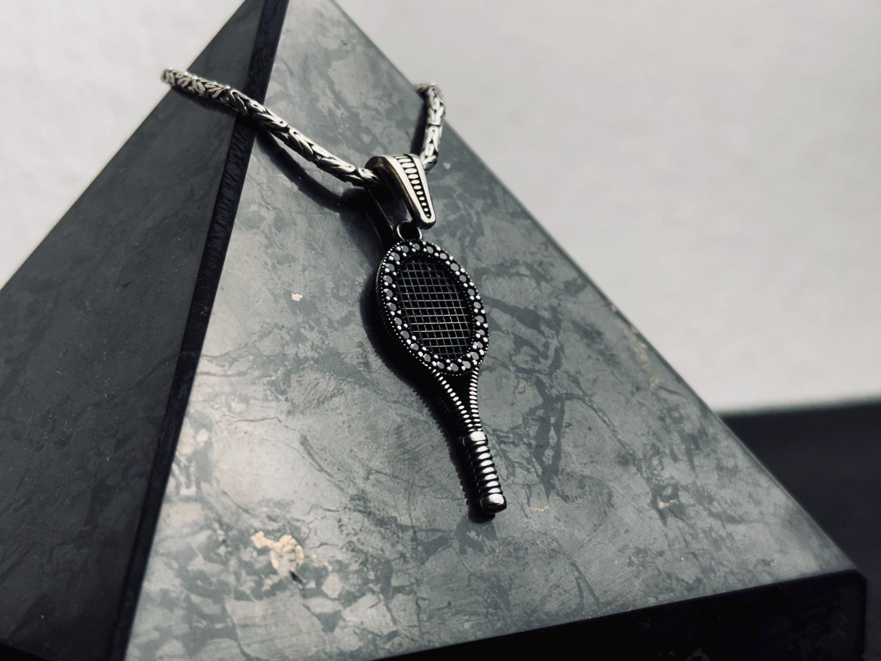 Tennis Necklace Pendant: Silver with Black Stone (Unisex Jewelry)