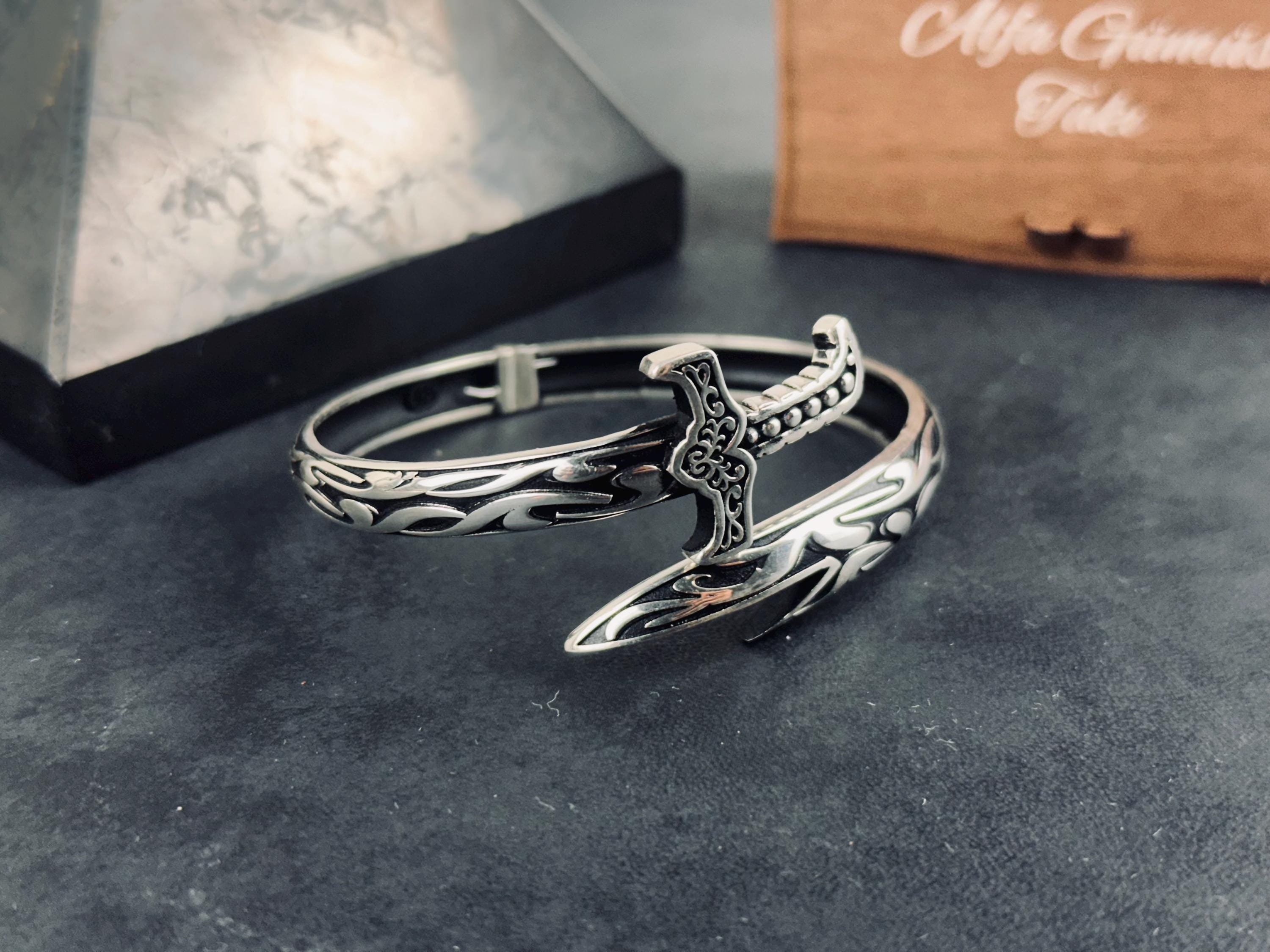 Zulfiqar Sword Silver Bracelet and Ring Set (Adjustable, Handmade)