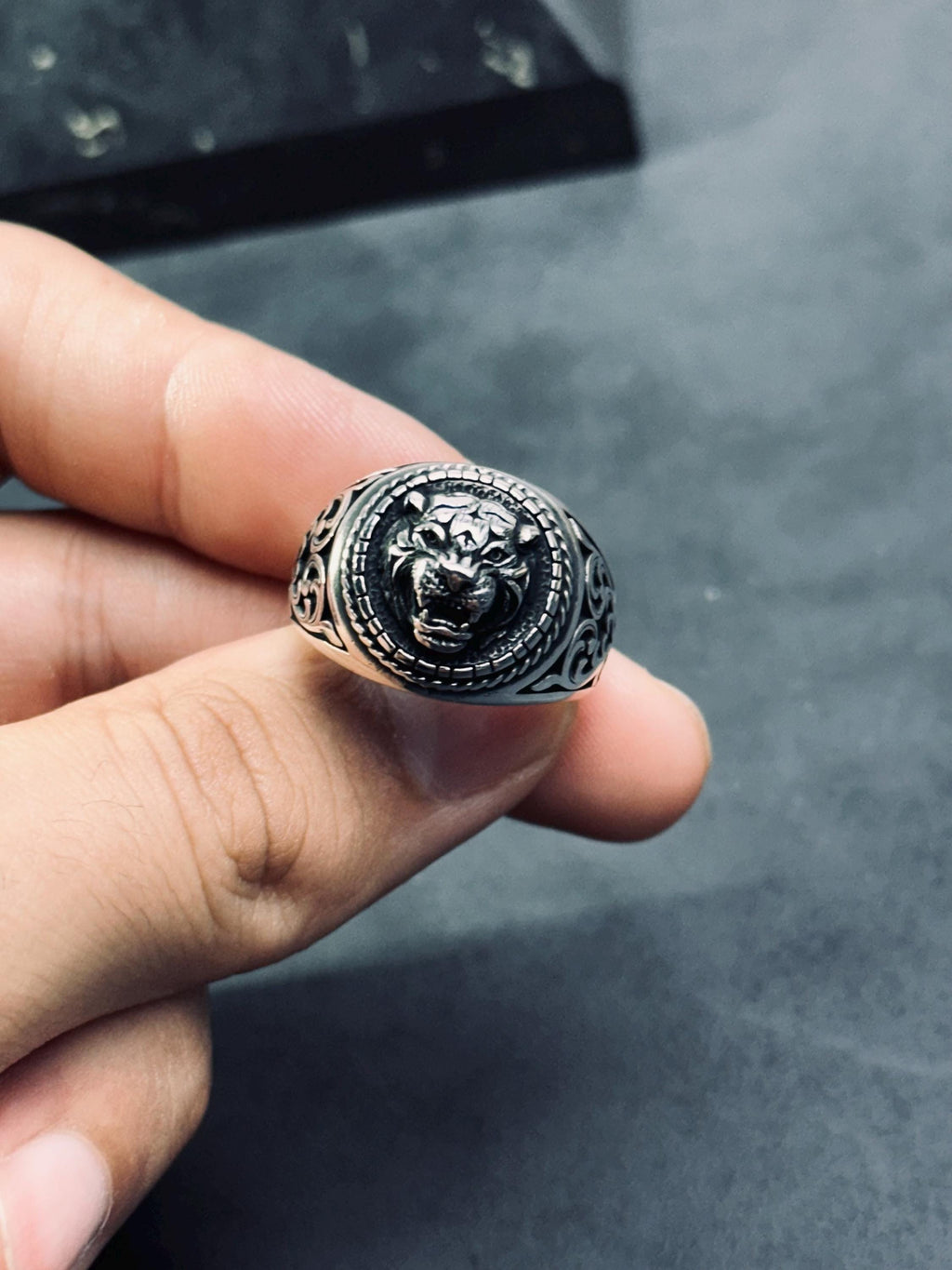 Tiger Head Sterling Silver Ring, Oxidized Finish (Handmade, Unisex)