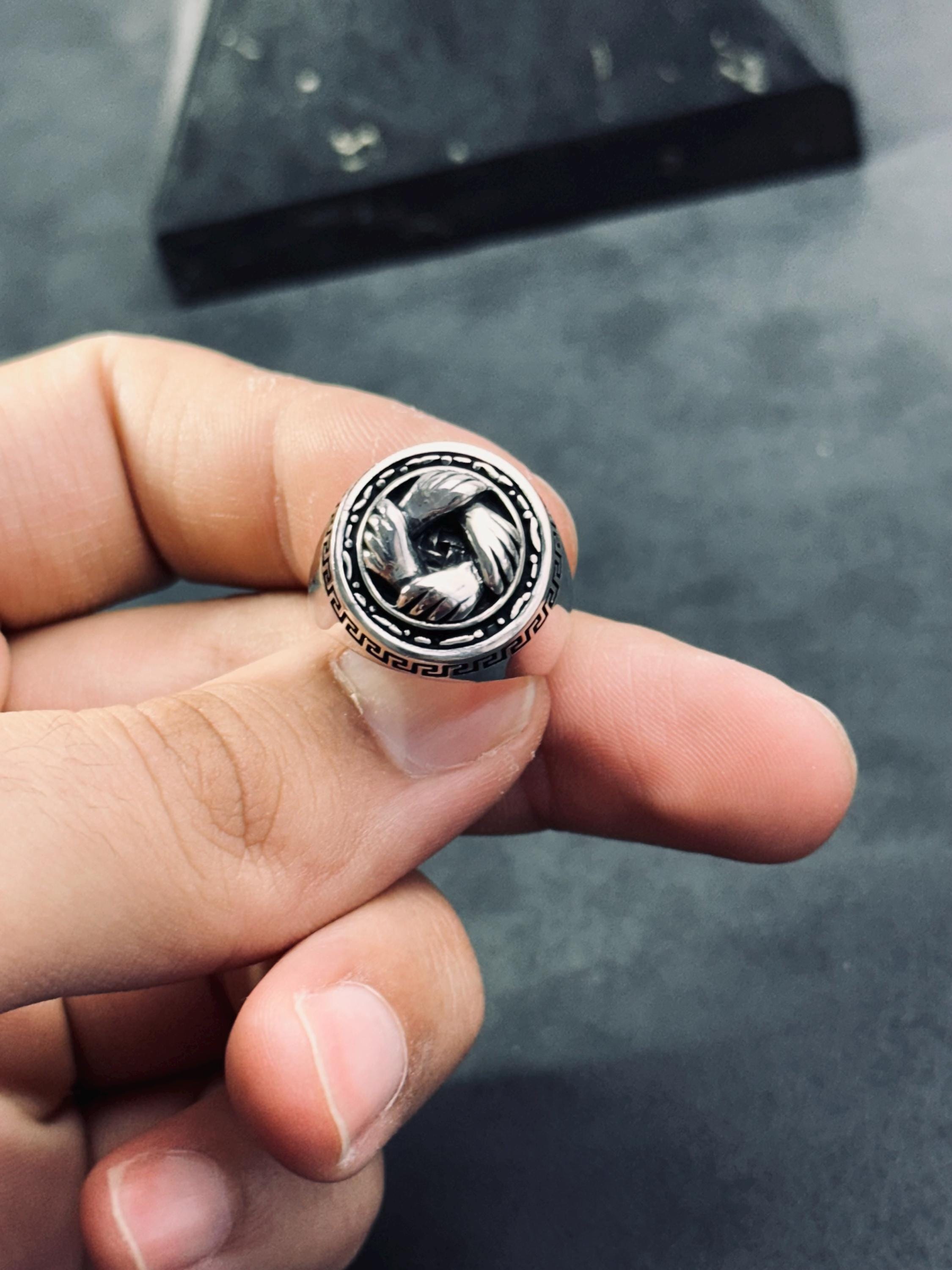Sterling Silver Handshake Ring: Loyalty and Friendship Symbol