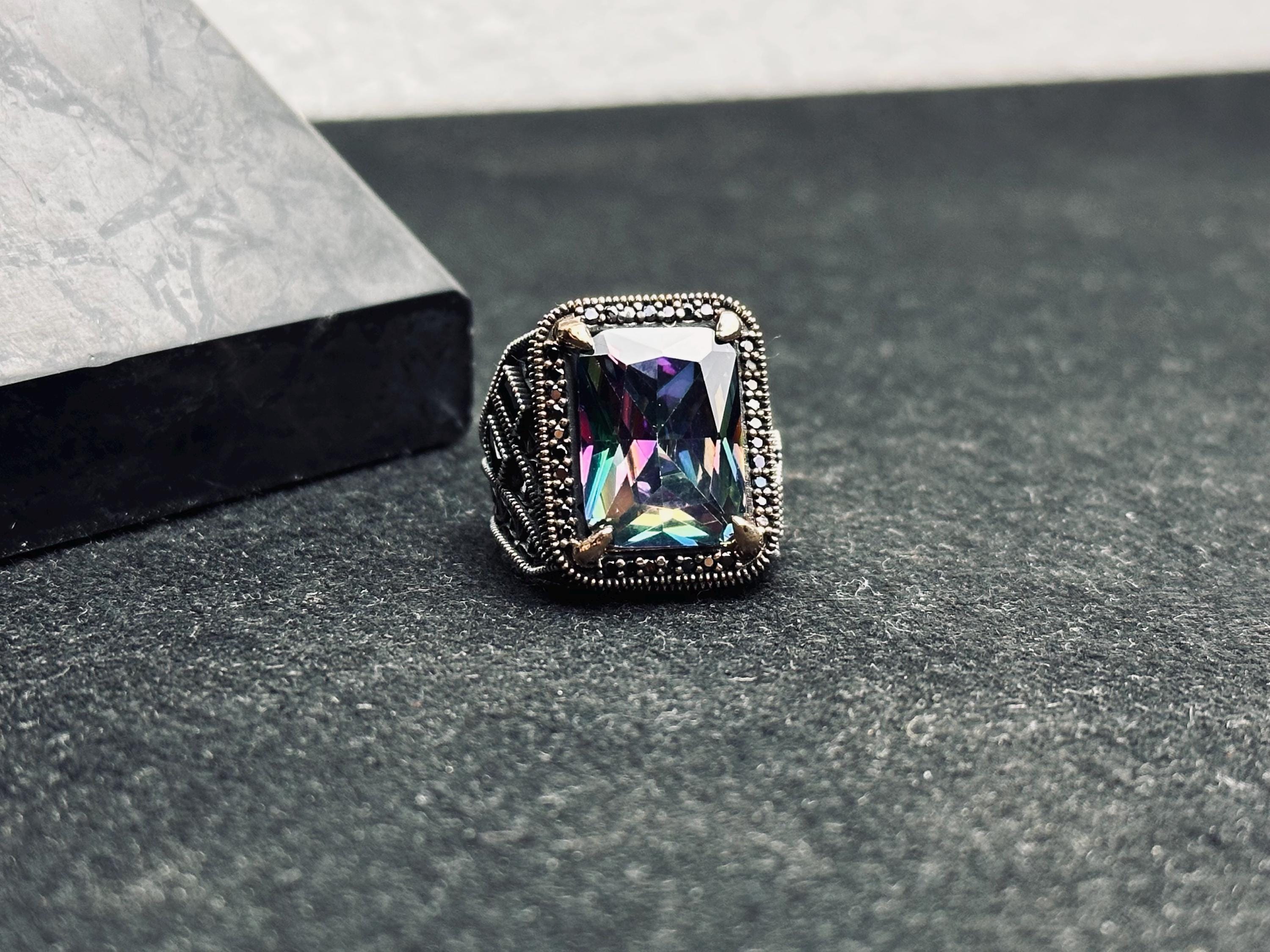 Men's Topaz Ring: Turkish Silver - Mystic Gemstone Statement