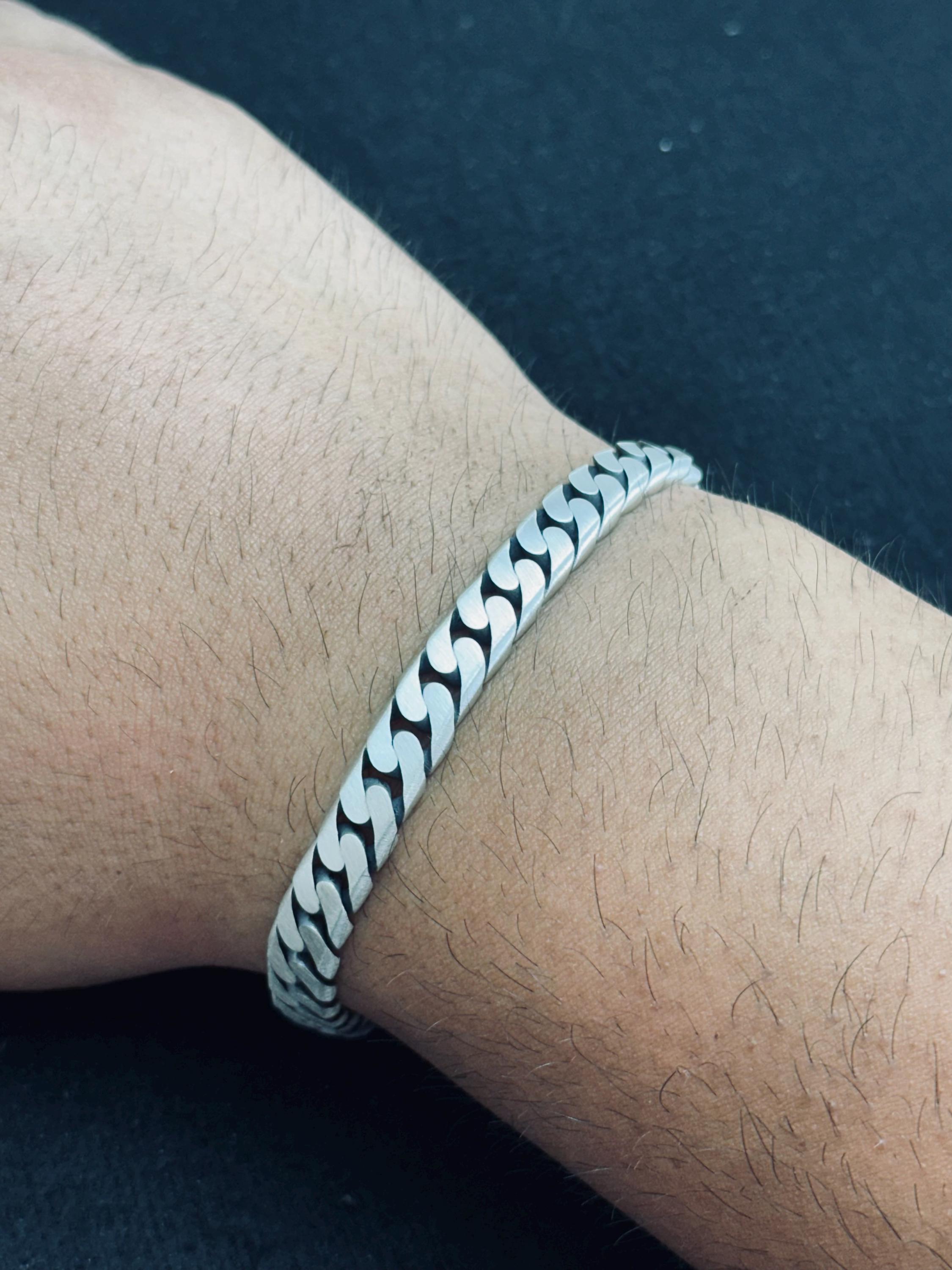 Sterling Silver Men's Chain Bracelet - Handmade Turkish Jewelry