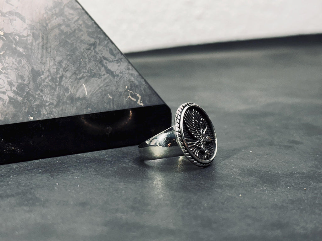 Raven Signet Ring: Sterling Silver Gothic Style (Men's Handmade)