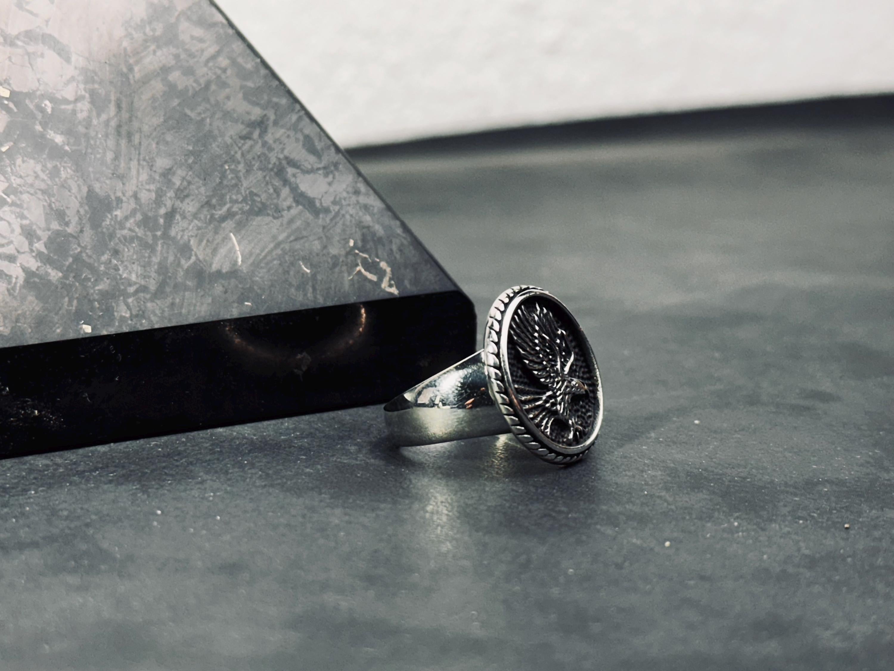 Raven Signet Ring: Sterling Silver Gothic Style (Men's Handmade)