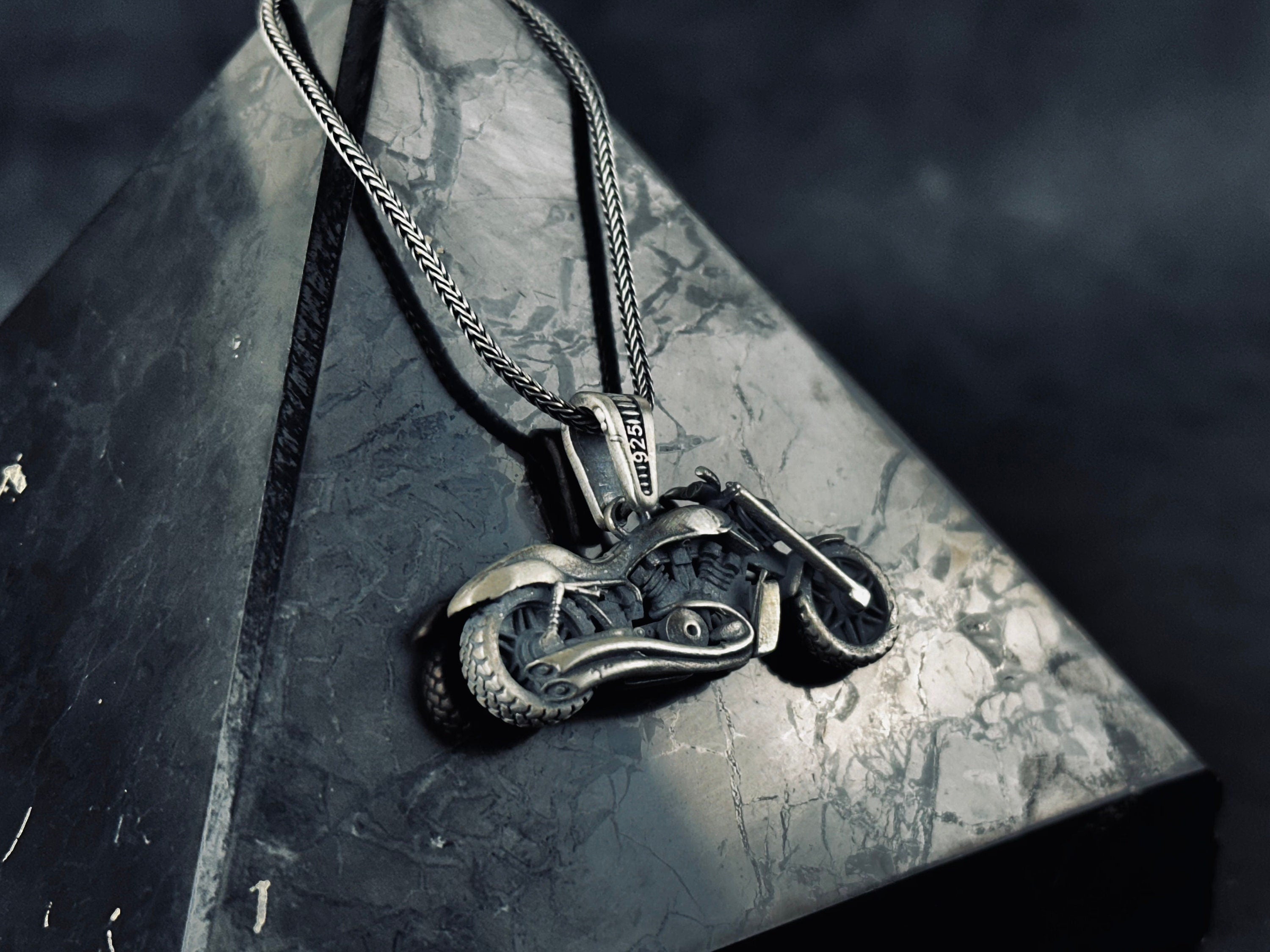 Ghost Rider Necklace: Silver Motorcycle Pendant (Multiple Chain Lengths)