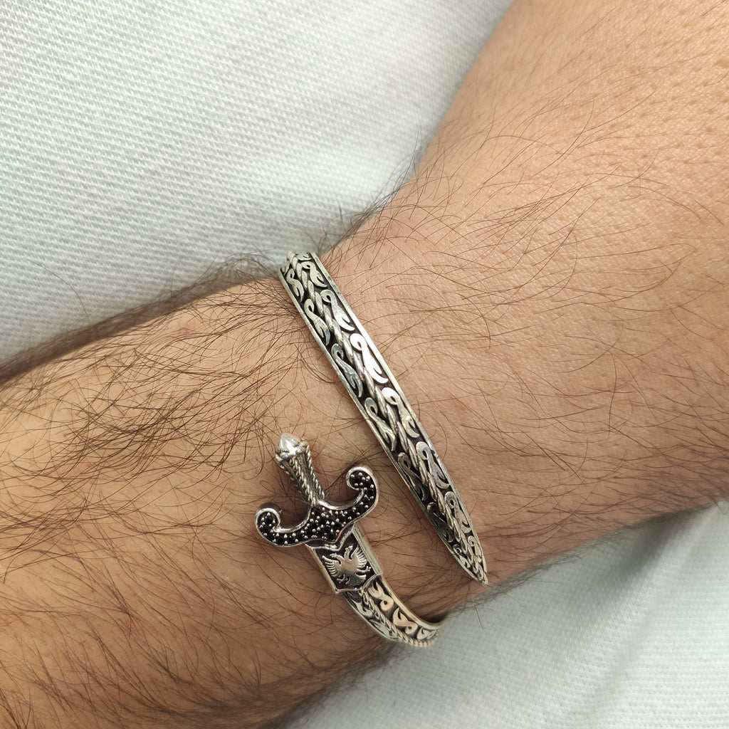 Sterling Silver Sword Bracelet: Blackstone Warrior Cuff