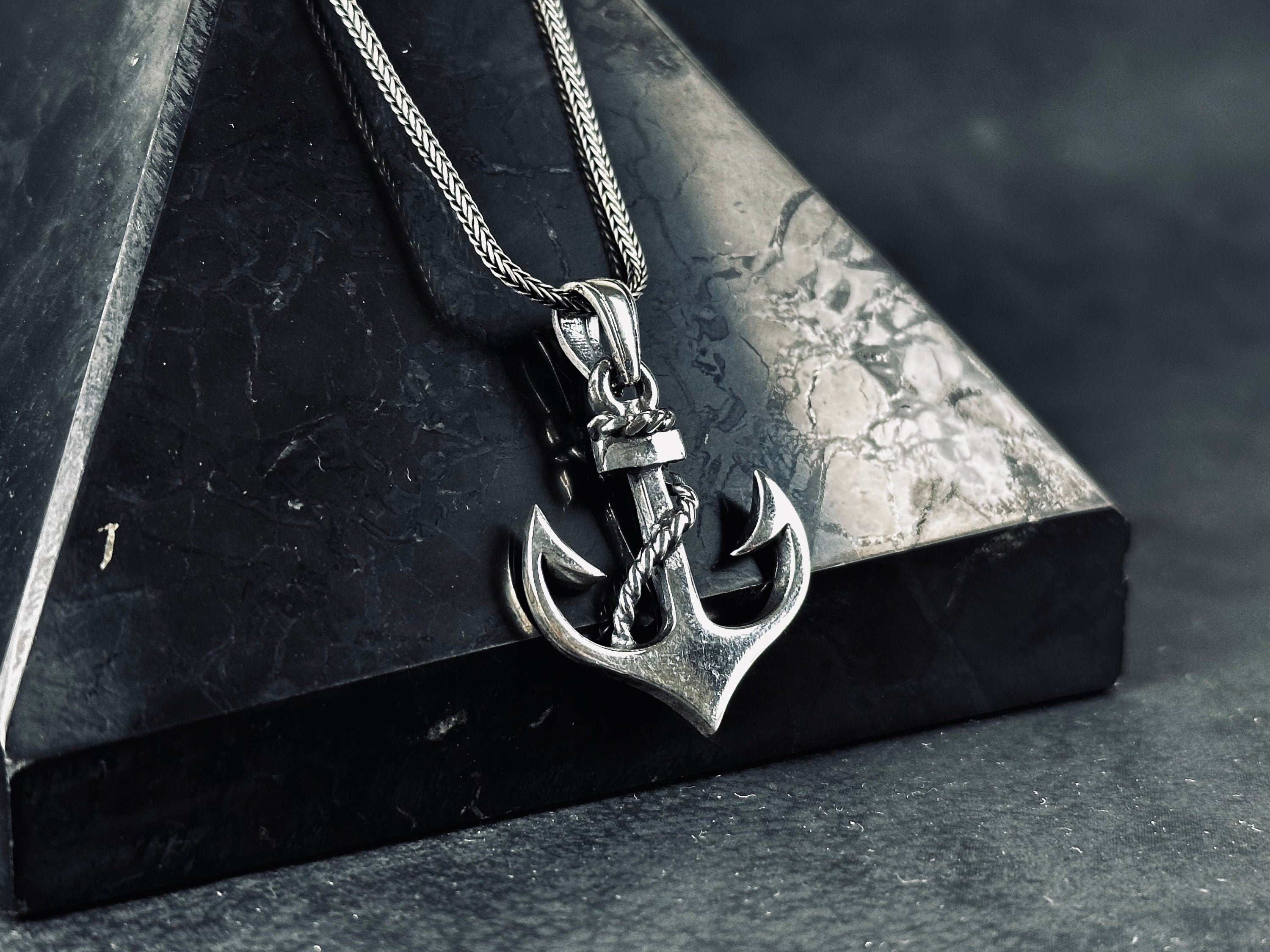Nautical Silver Necklace, Anchor Pendant (Adjustable Chain Length)