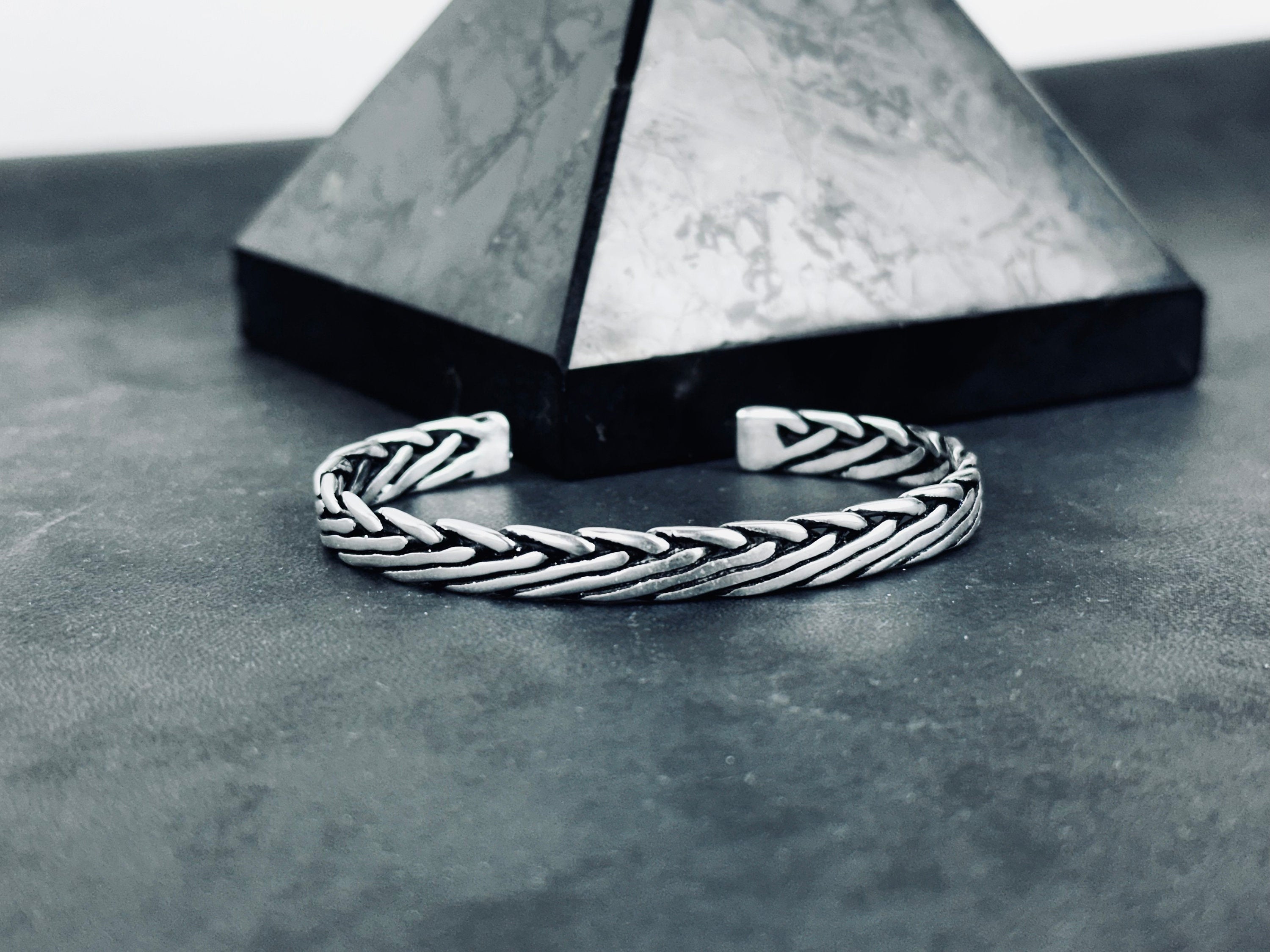Men's Sterling Silver Cuff Bracelet, Engraved Oxidized (Handmade)