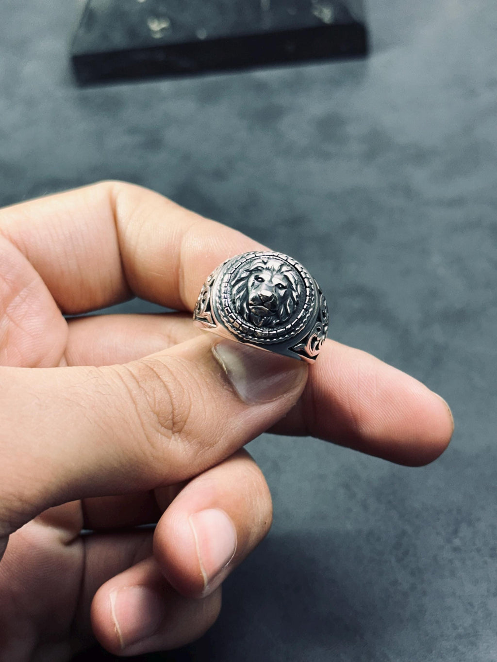 Engraved Lion Ring: Handmade Sterling Silver, Zodiac Leo Design