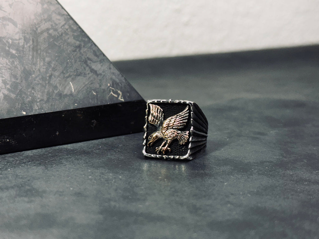 Thunderbird Ring: Oxidized Sterling Silver Eagle Band (Handmade)