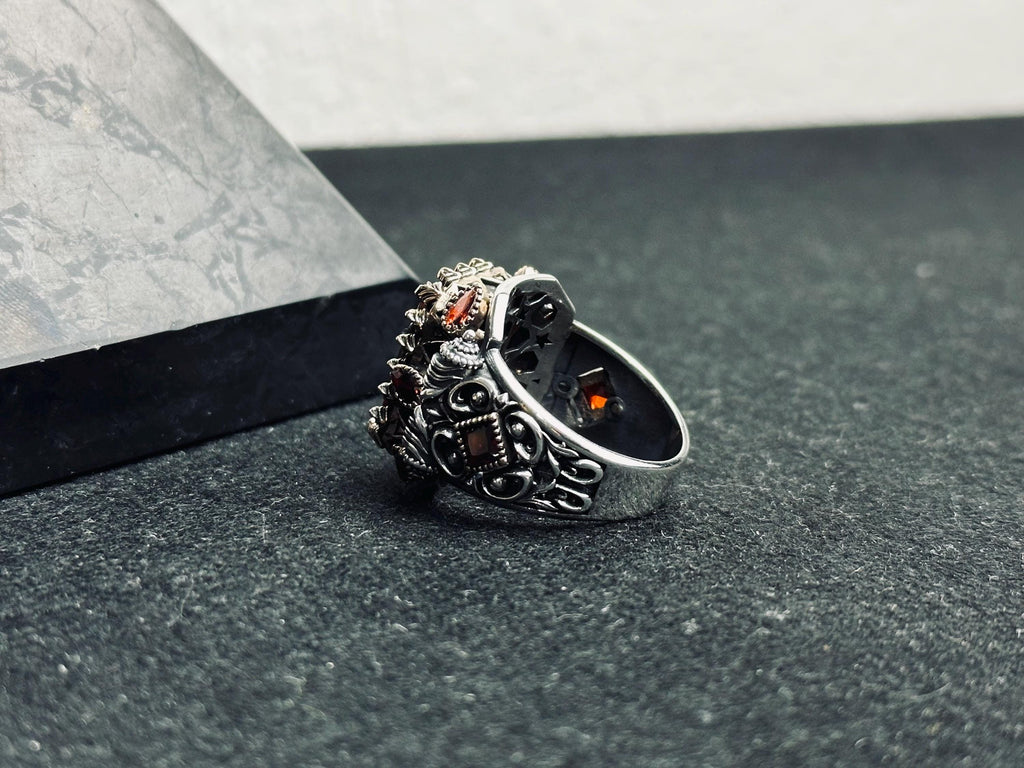 Men's Ruby Signet Ring: Turkish Handmade Sterling Silver