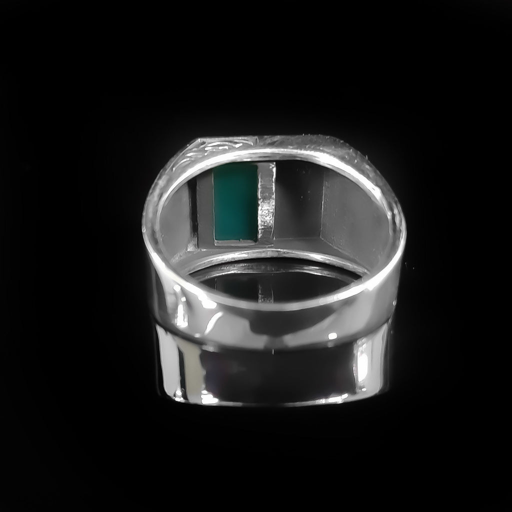 Sterling Silver Ring: Green Agate Stone - Handmade Men's Jewelry