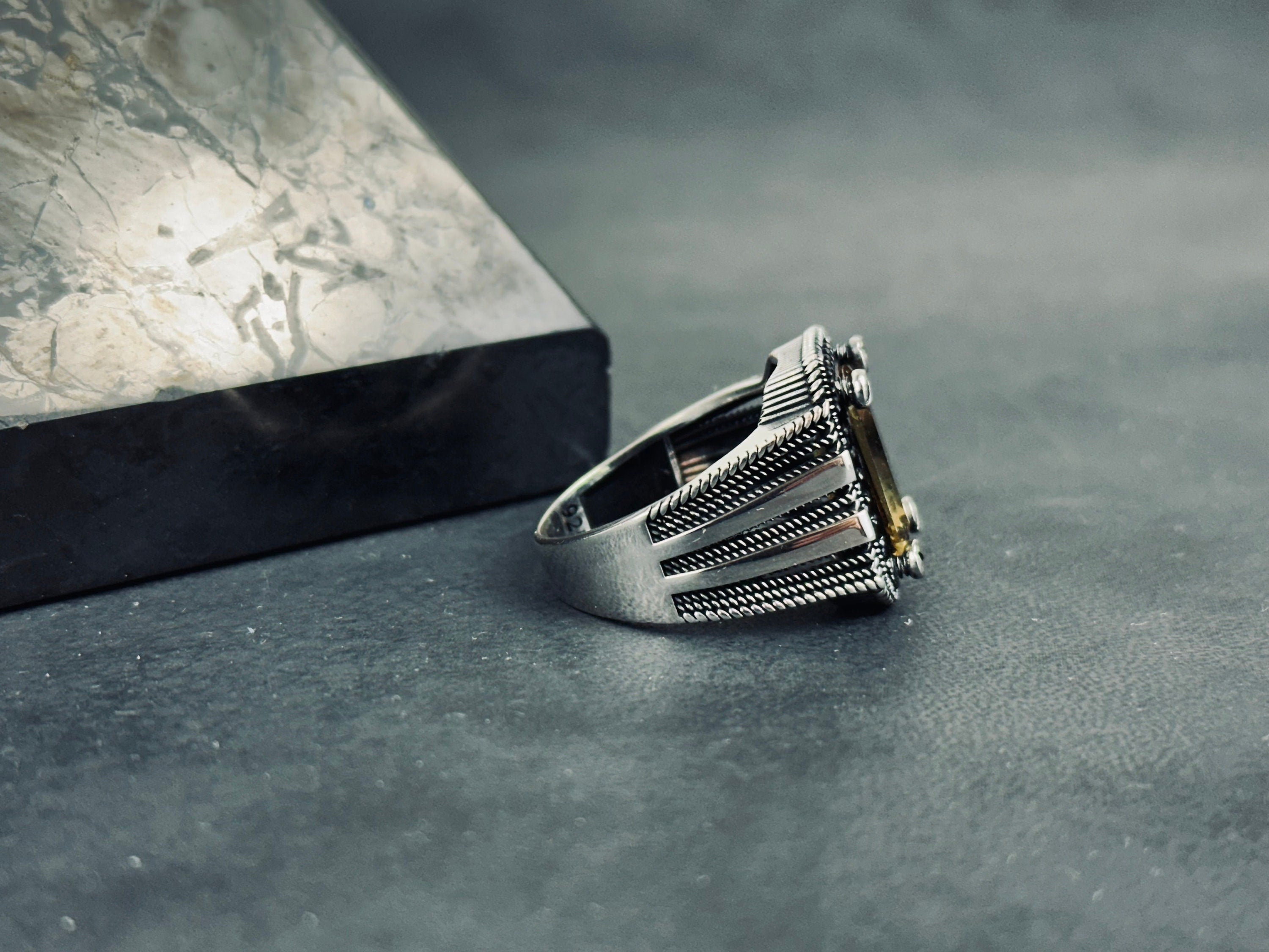 Minimalist Sultanit Ring, Sterling Silver Rectangle (Color-Change Stone)