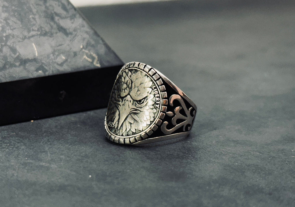 Sterling Silver Eagle Ring, Handmade Bold Design (Men's Size)