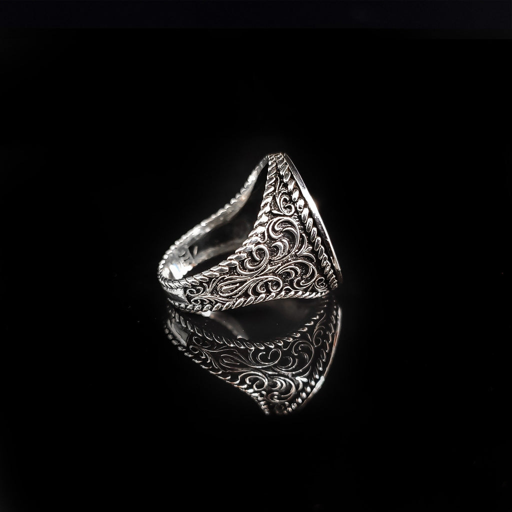 Embroidered Sword Moon Star Ring: Handmade 925 Sterling Silver