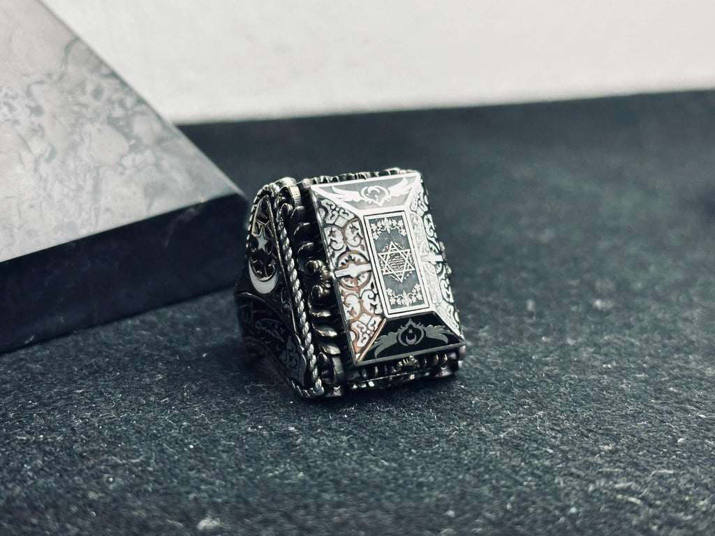 Seal of Solomon Ring, 925 Sterling Silver Square Signet Ring