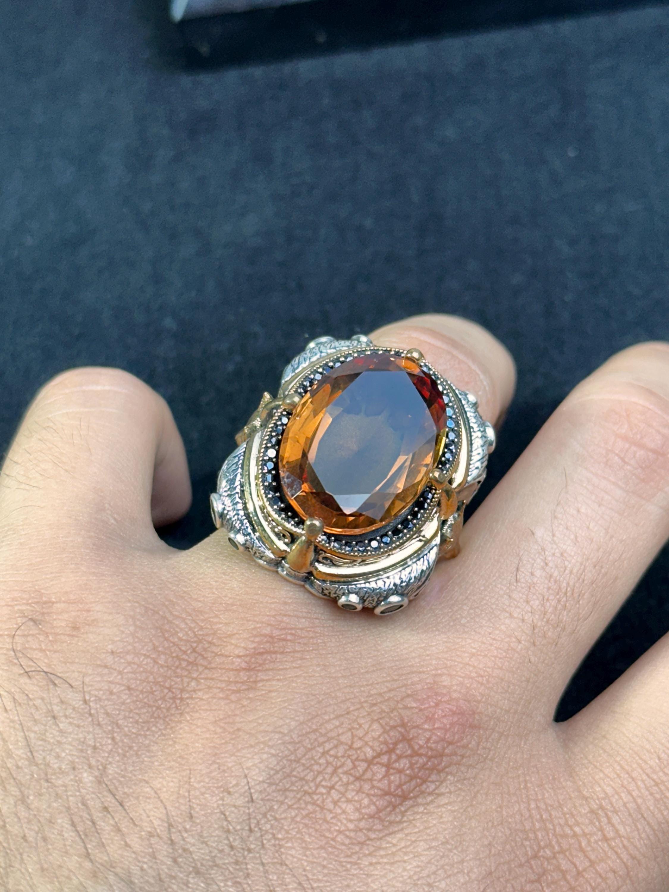 Large Sultanit Ring - Sterling Silver with Wolf Design