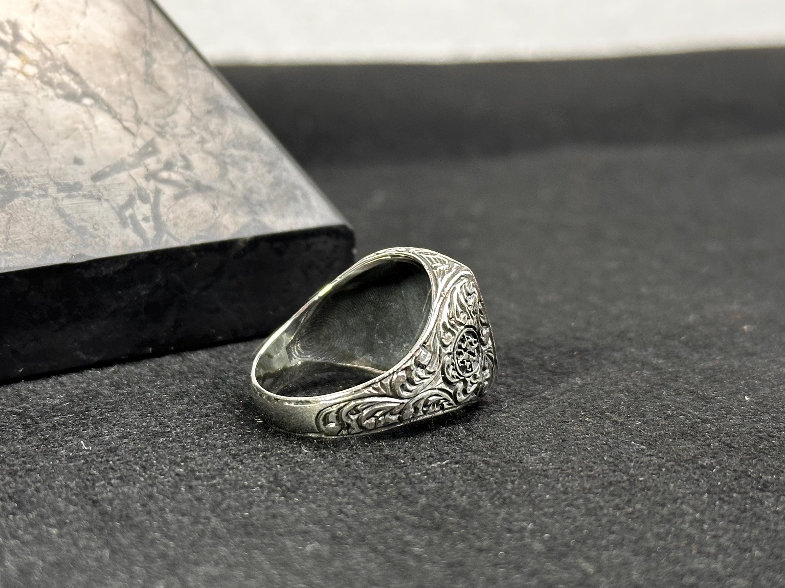 Men's Silver Ring: Engraved Tree Bark Style - Handmade 925 Sterling