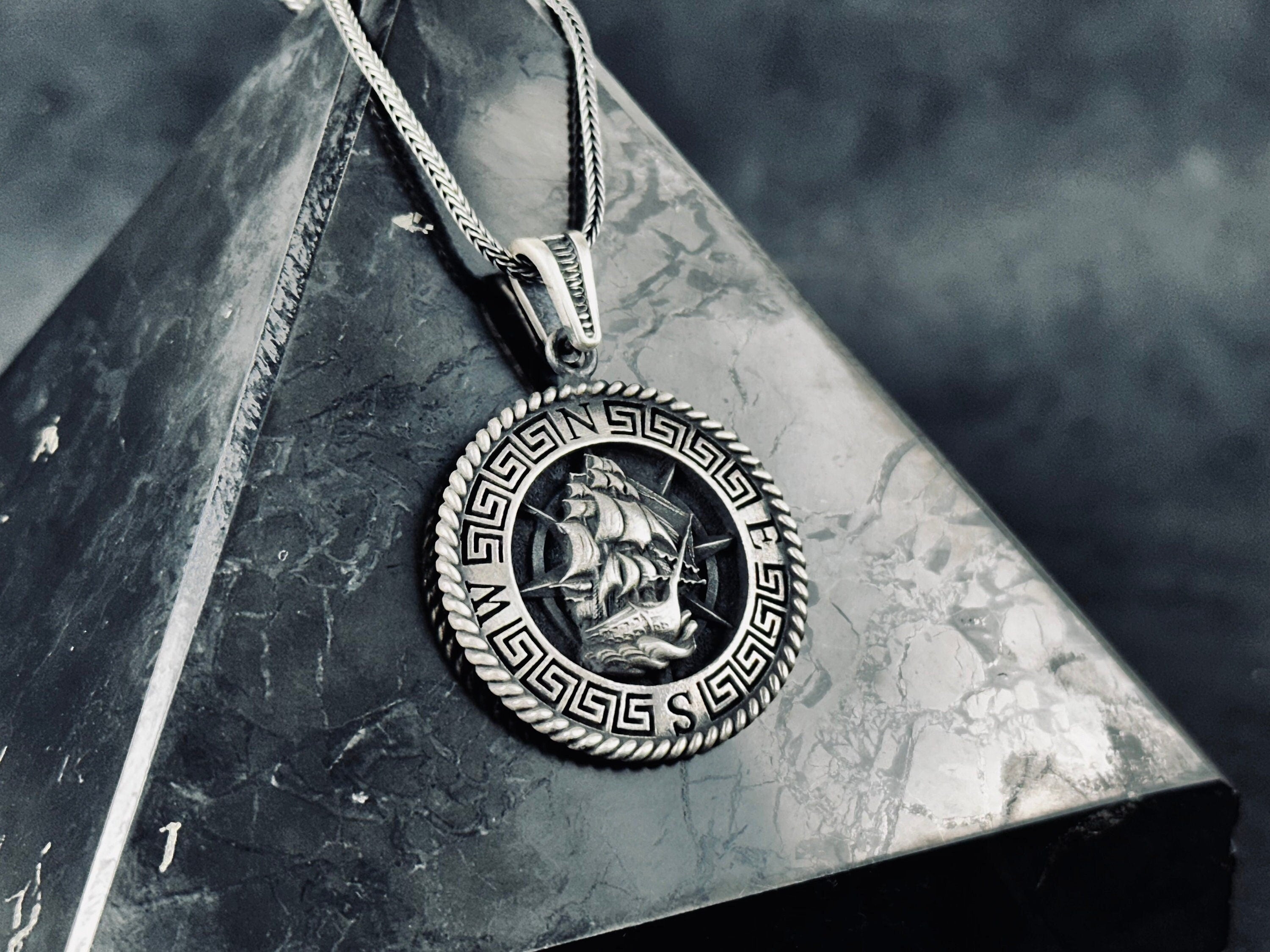 Silver Pirate Ship Necklace, Caribbean Charm (Handcrafted Pendant, Multiple Lengths)
