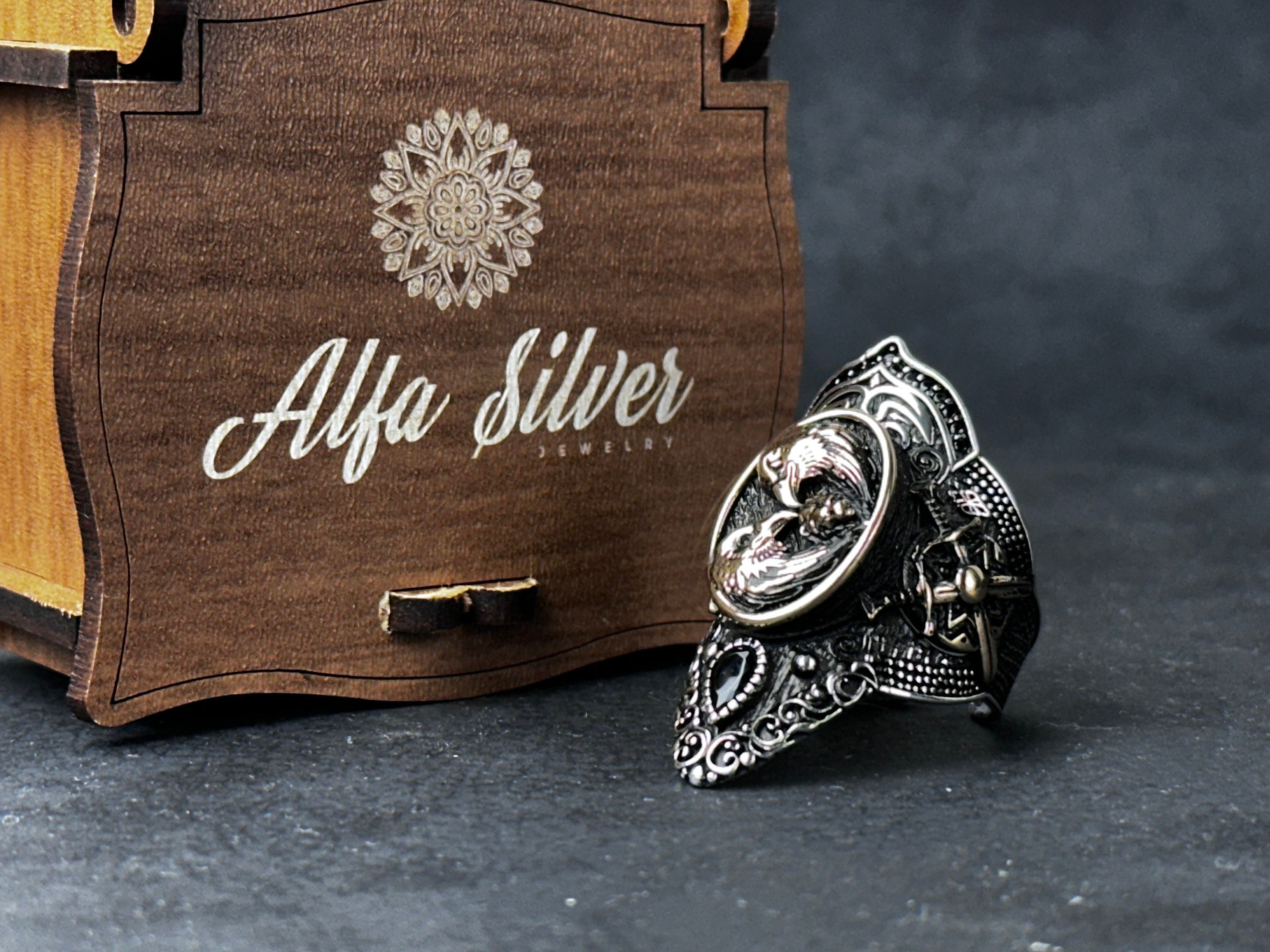 Zihgir Statement Ring: Twin Eagle Design (Adjustable Sterling Silver)