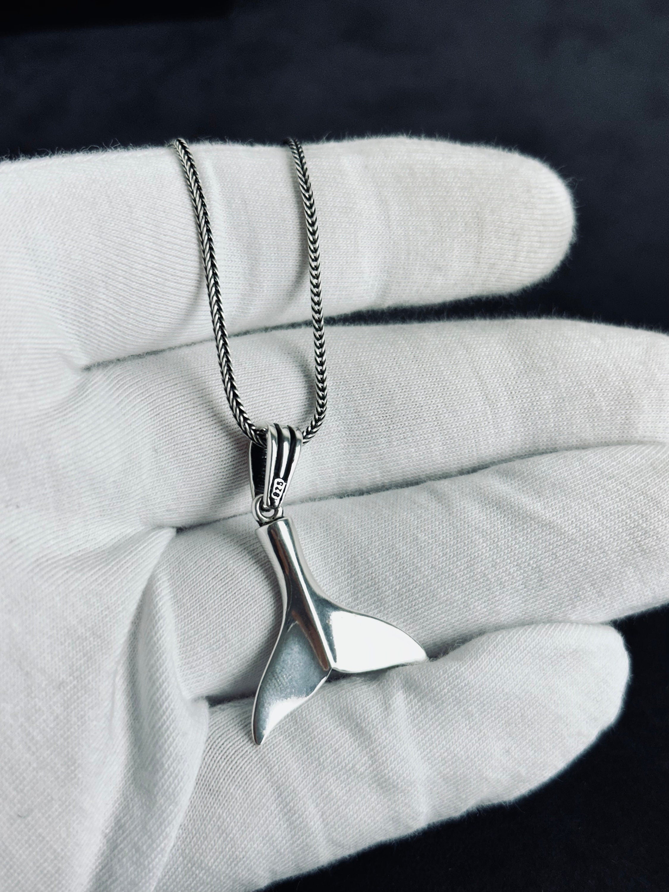 Ocean-Inspired Silver Whale Tail Necklace - Delicate Pendant