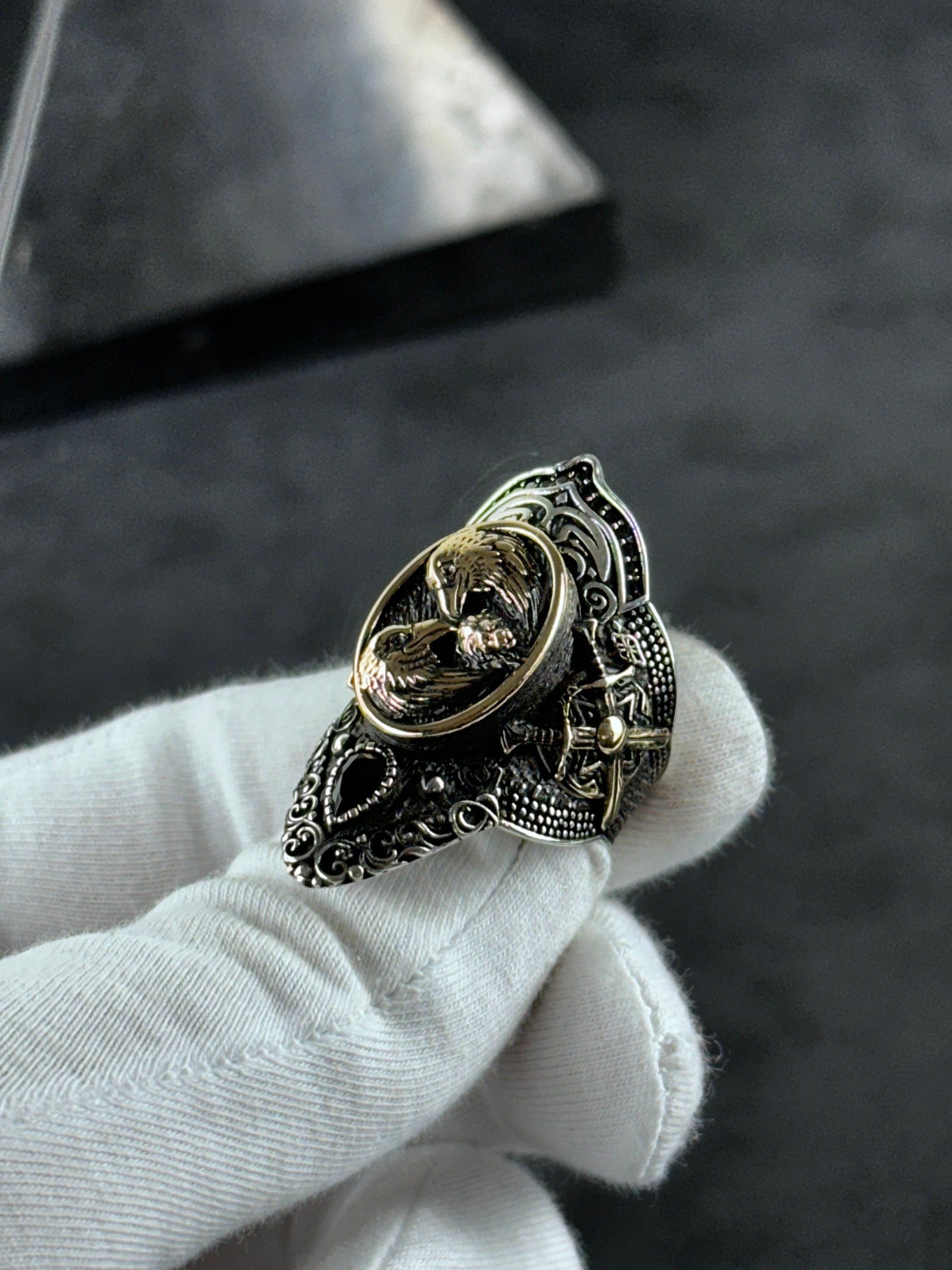 Zihgir Statement Ring: Twin Eagle Design (Adjustable Sterling Silver)
