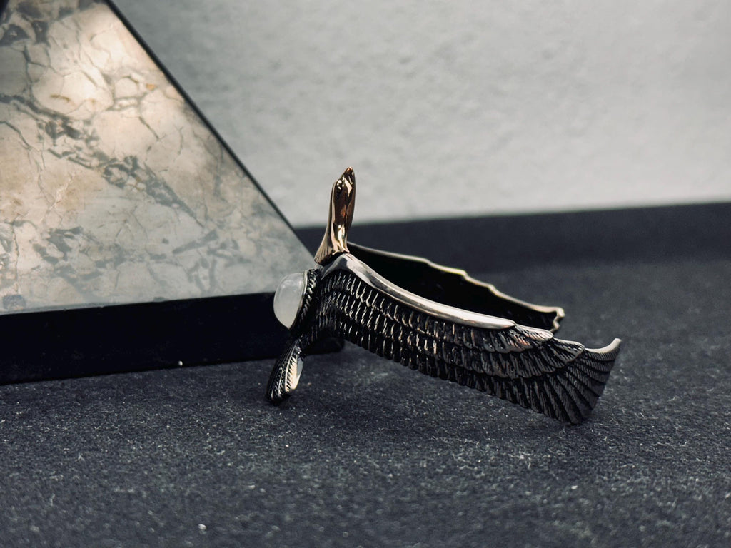 Eagle Moonstone Bracelet: Handmade Sterling Silver (Cuff Style)