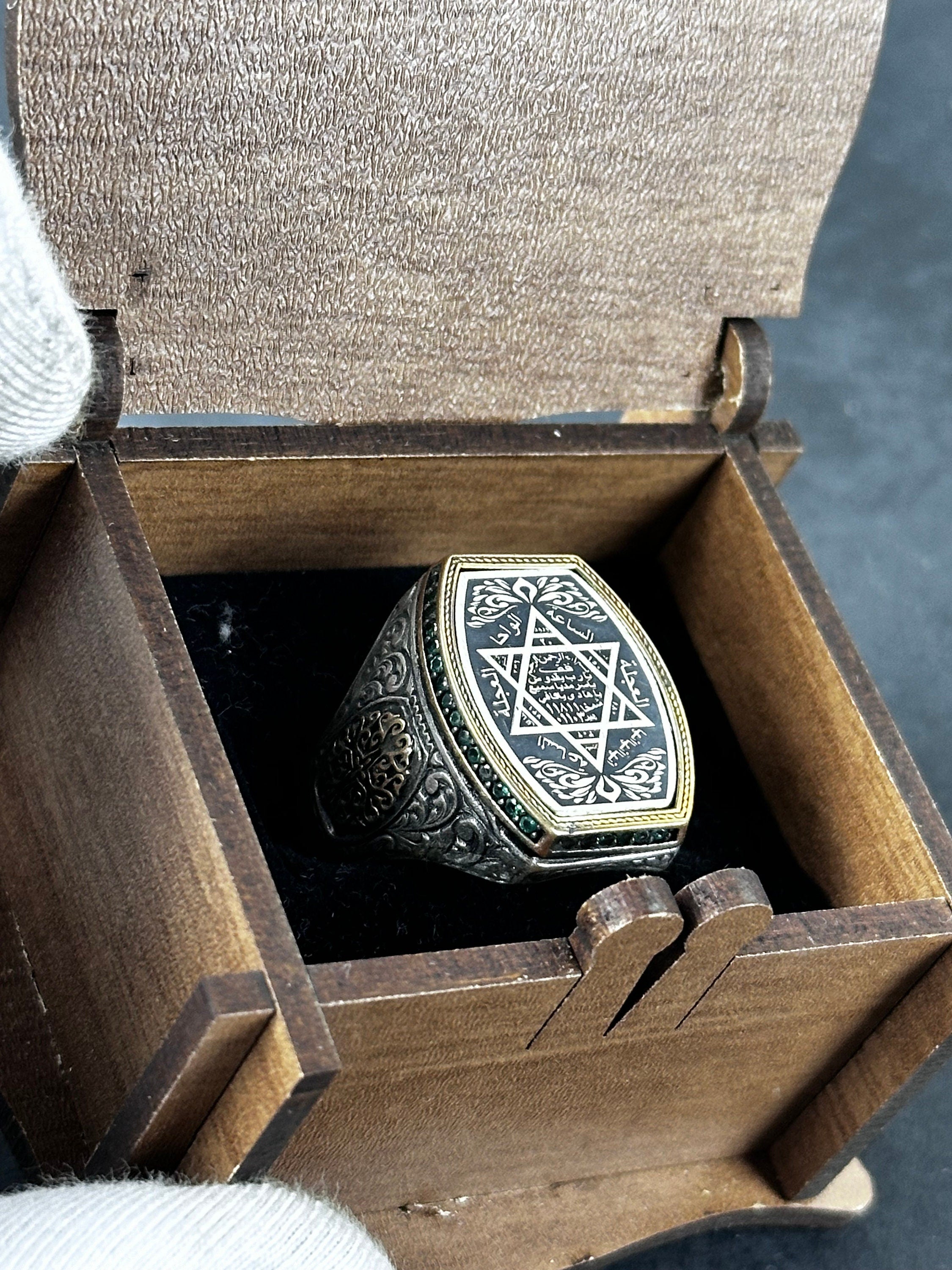 Sterling Silver Seal of Solomon Ring: Green Zircon Spiritual Design